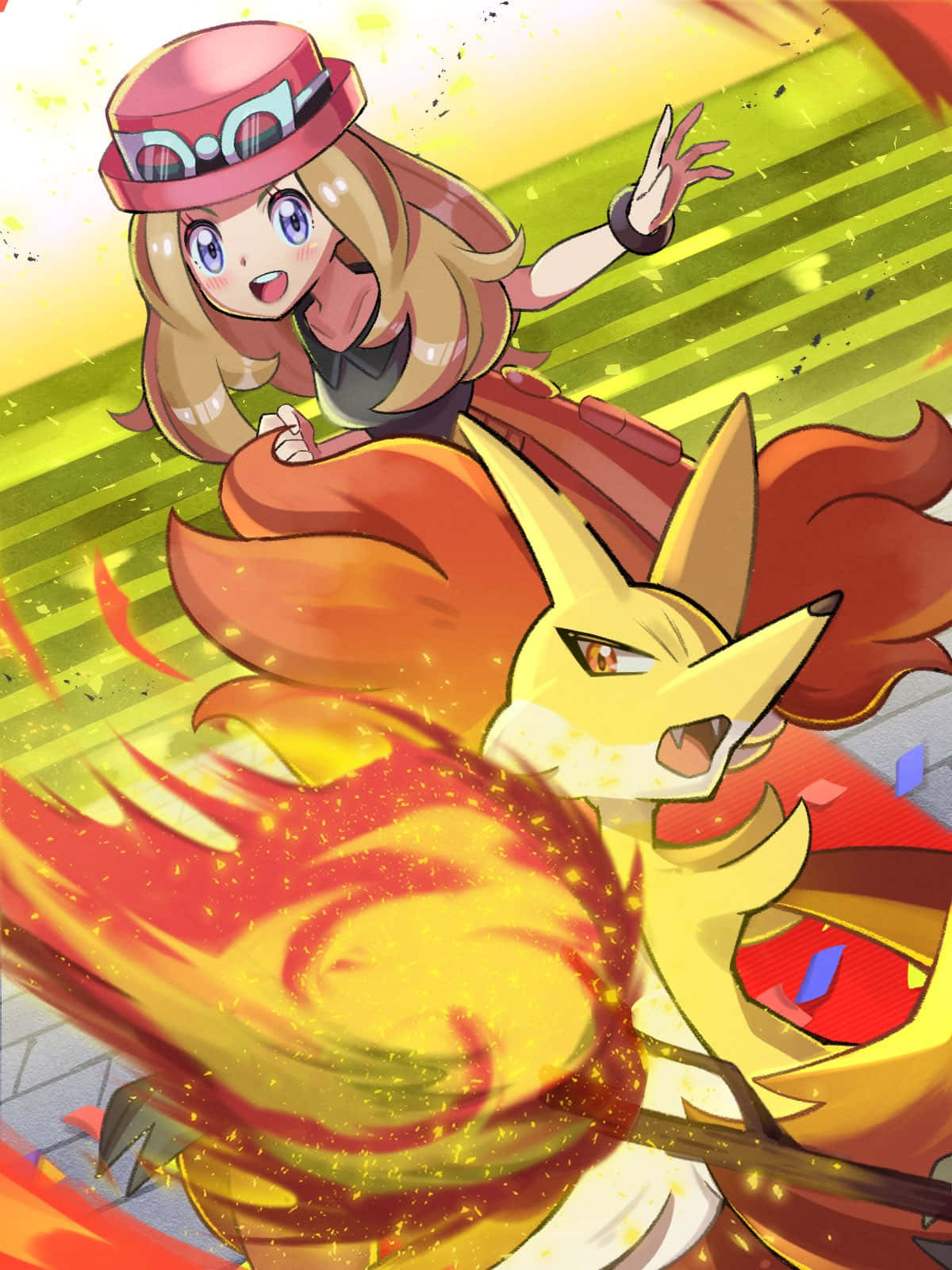 Delphox En Trainer Klaar Voor De Strijd Achtergrond