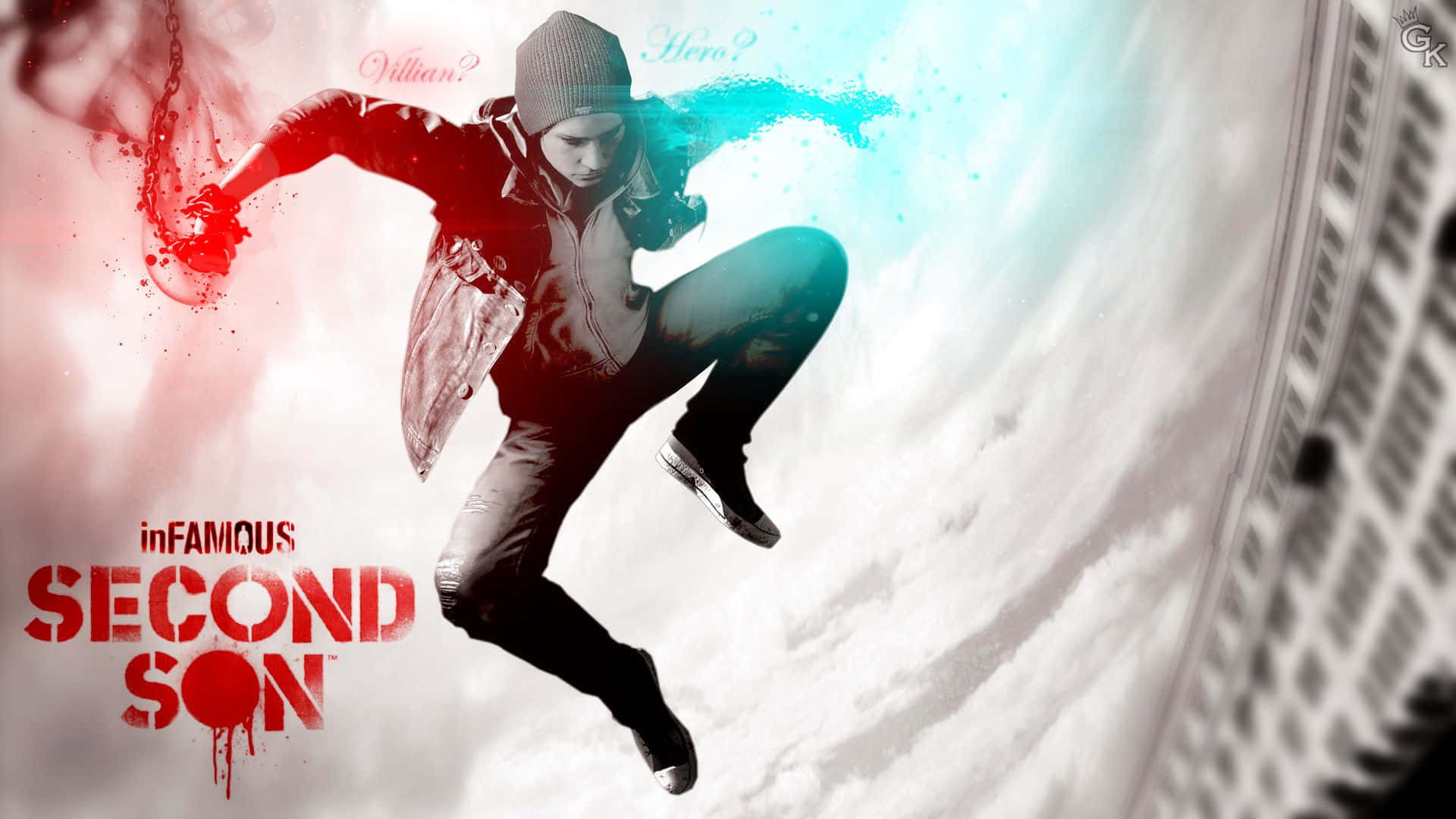 Delsin Rowe Infamous With Red And Blue Glow In Hands Wallpaper