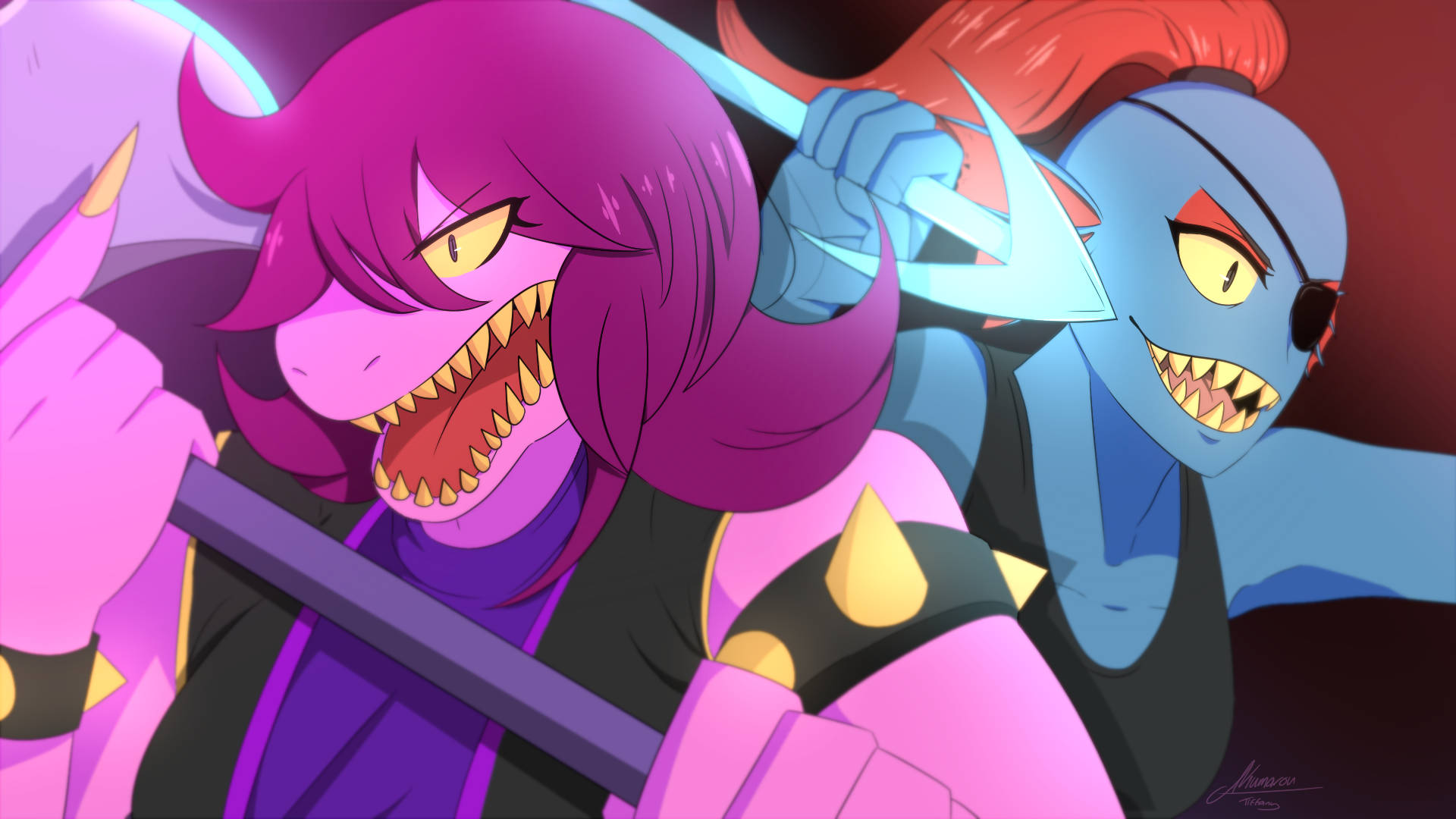 Besties Susie and Undyne from the world of Deltarune Wallpaper