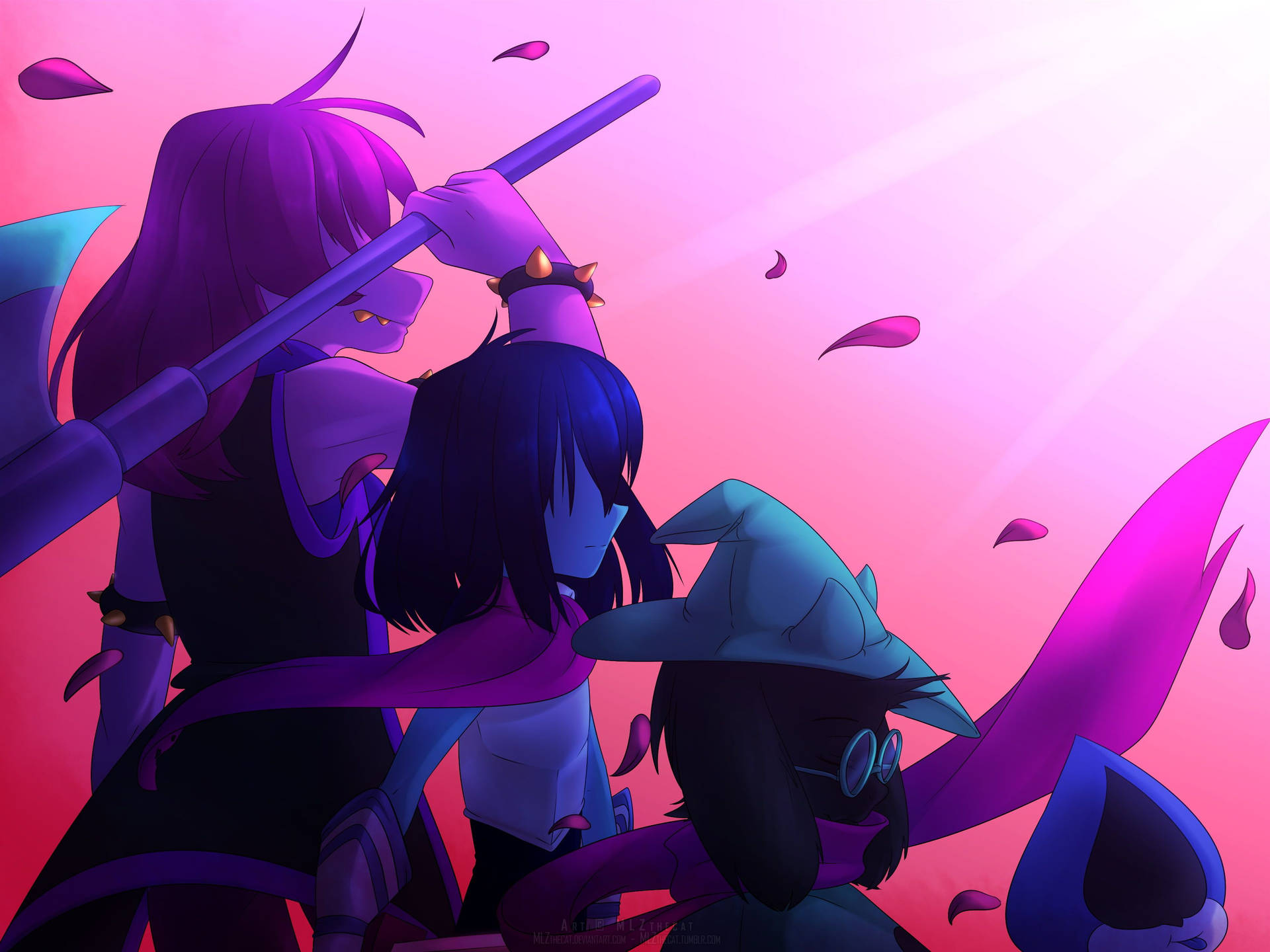Together in adventure, the five heroes of Deltarune look up to the night sky. Wallpaper