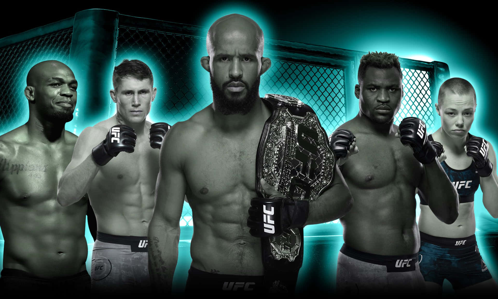Demetrious Johnson With MMA Fighters Poster Wallpaper