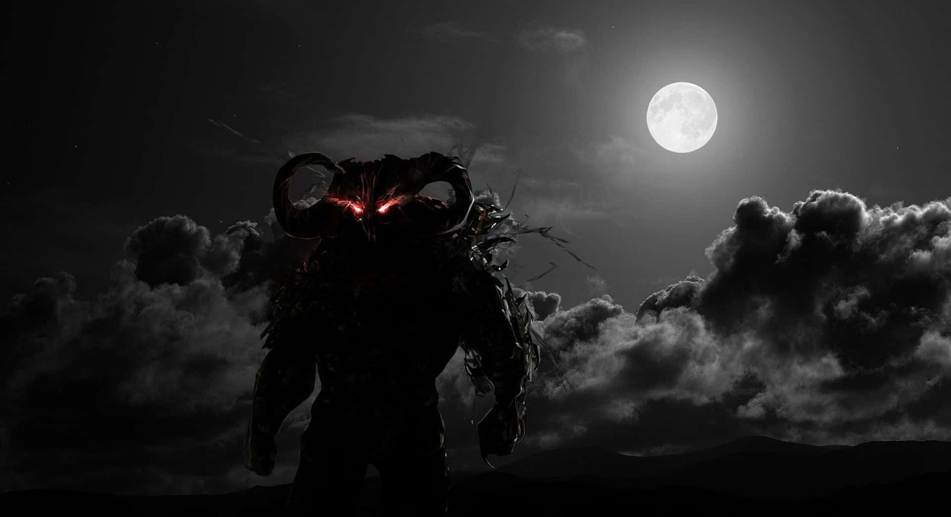 A Demon Standing In The Dark With A Full Moon