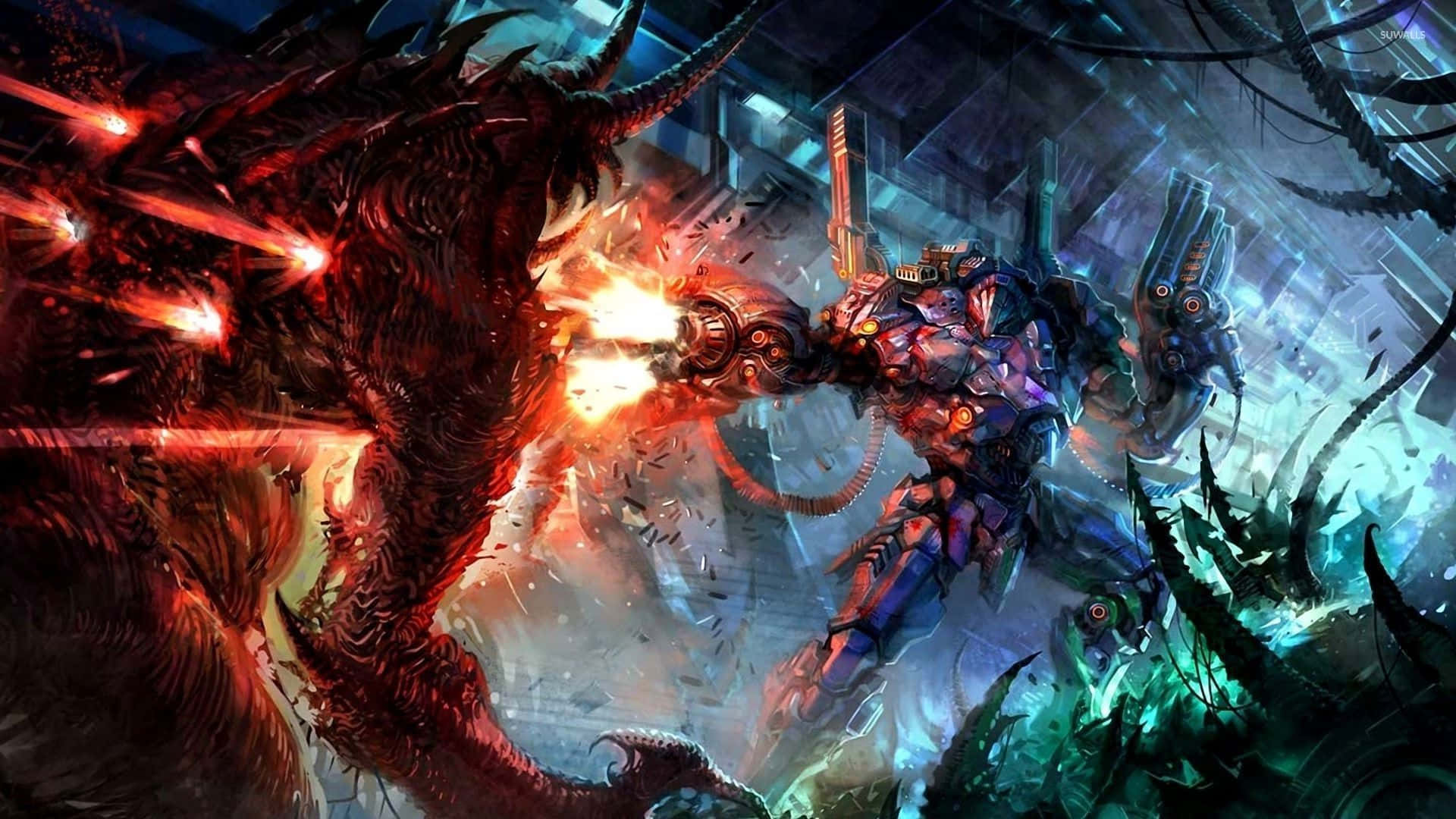 Two powerful demons clash in an epic battle Wallpaper