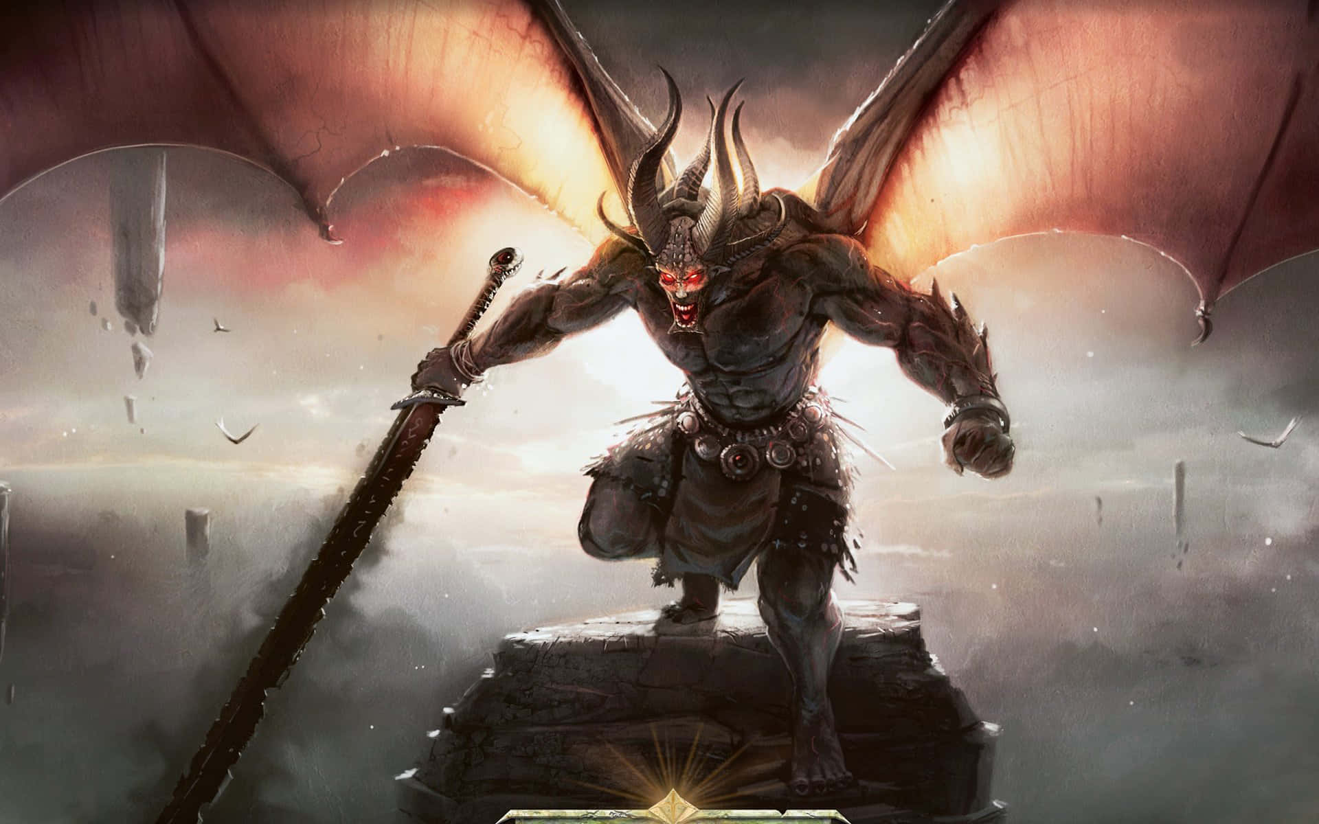 Warriors Engaged in Epic Demon Battle Wallpaper