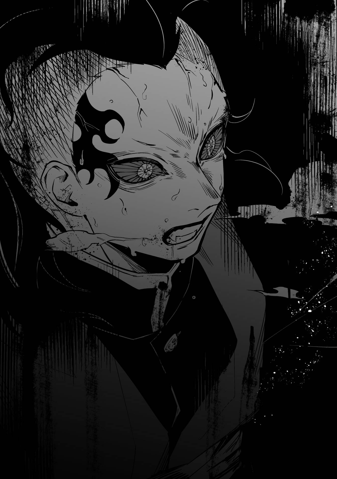 Demon Genya In Black And White Wallpaper
