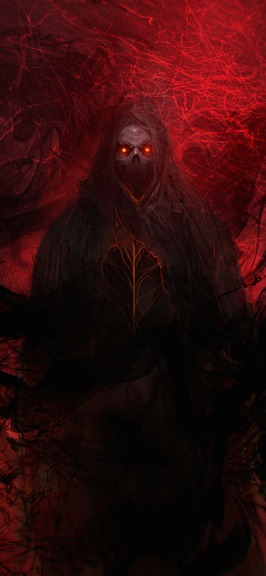 A Dark Figure With Red Eyes And A Red Background Wallpaper