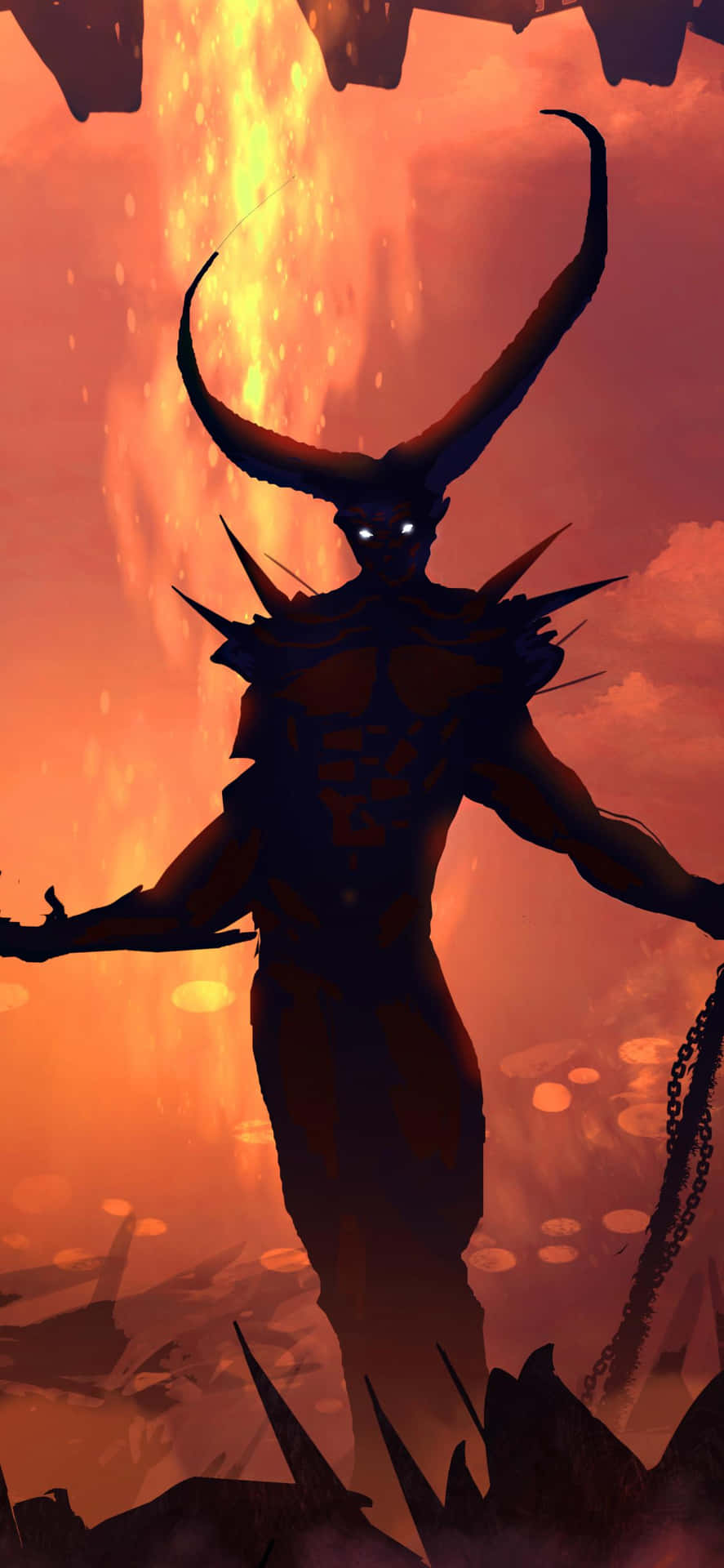 A Demon With Horns Standing In Front Of A Fire Wallpaper