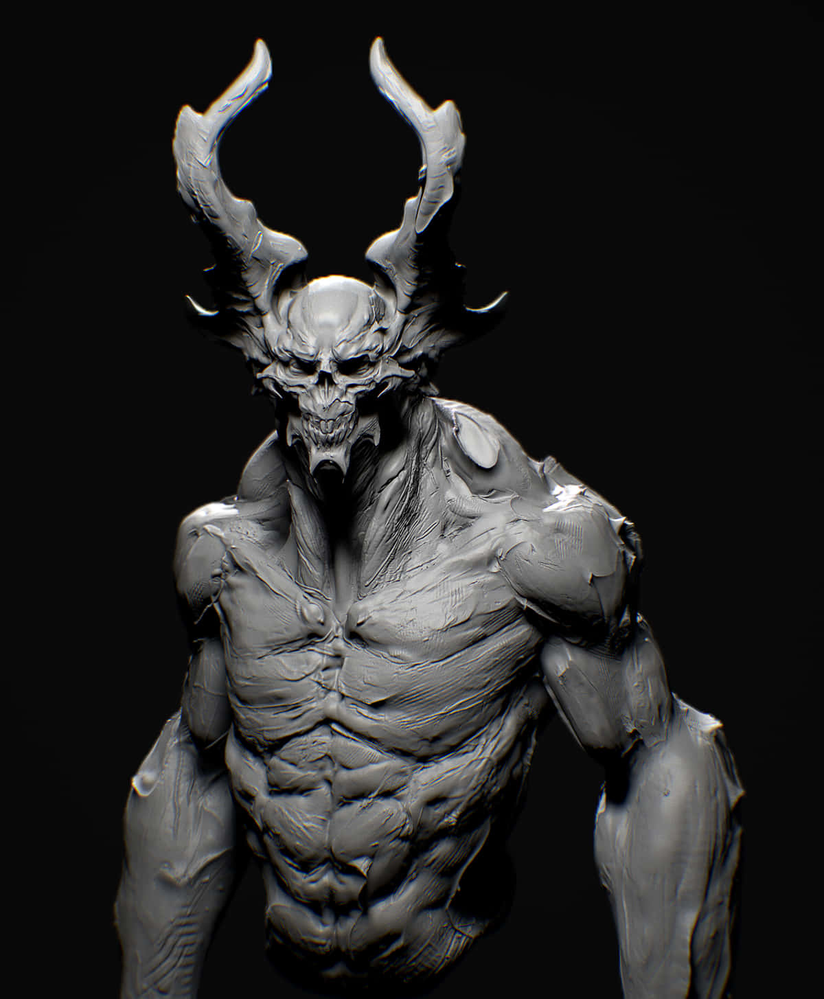 En3d-modell Av En Demon Med Horn