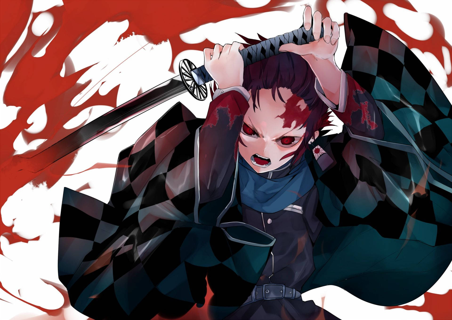 Tanjiro Kamado defends against an attack as a Demon Slayer Wallpaper