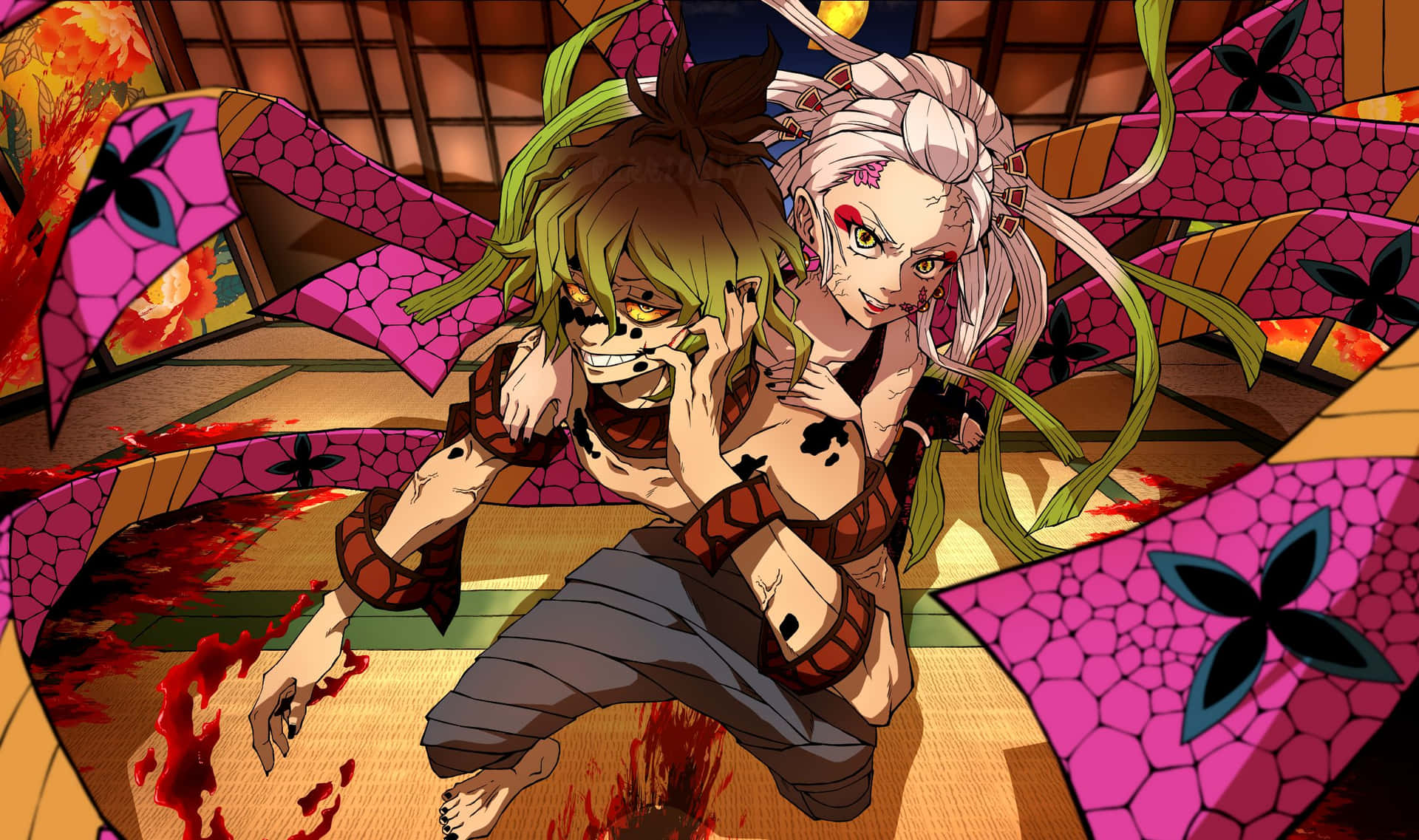 Daki Behind Gyutaro Demon Slayer Background