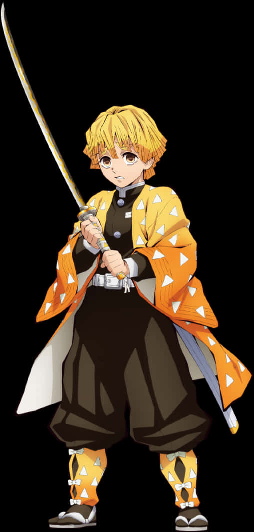 Demon Slayer Character Zenitsu Agatsuma With Sword PNG