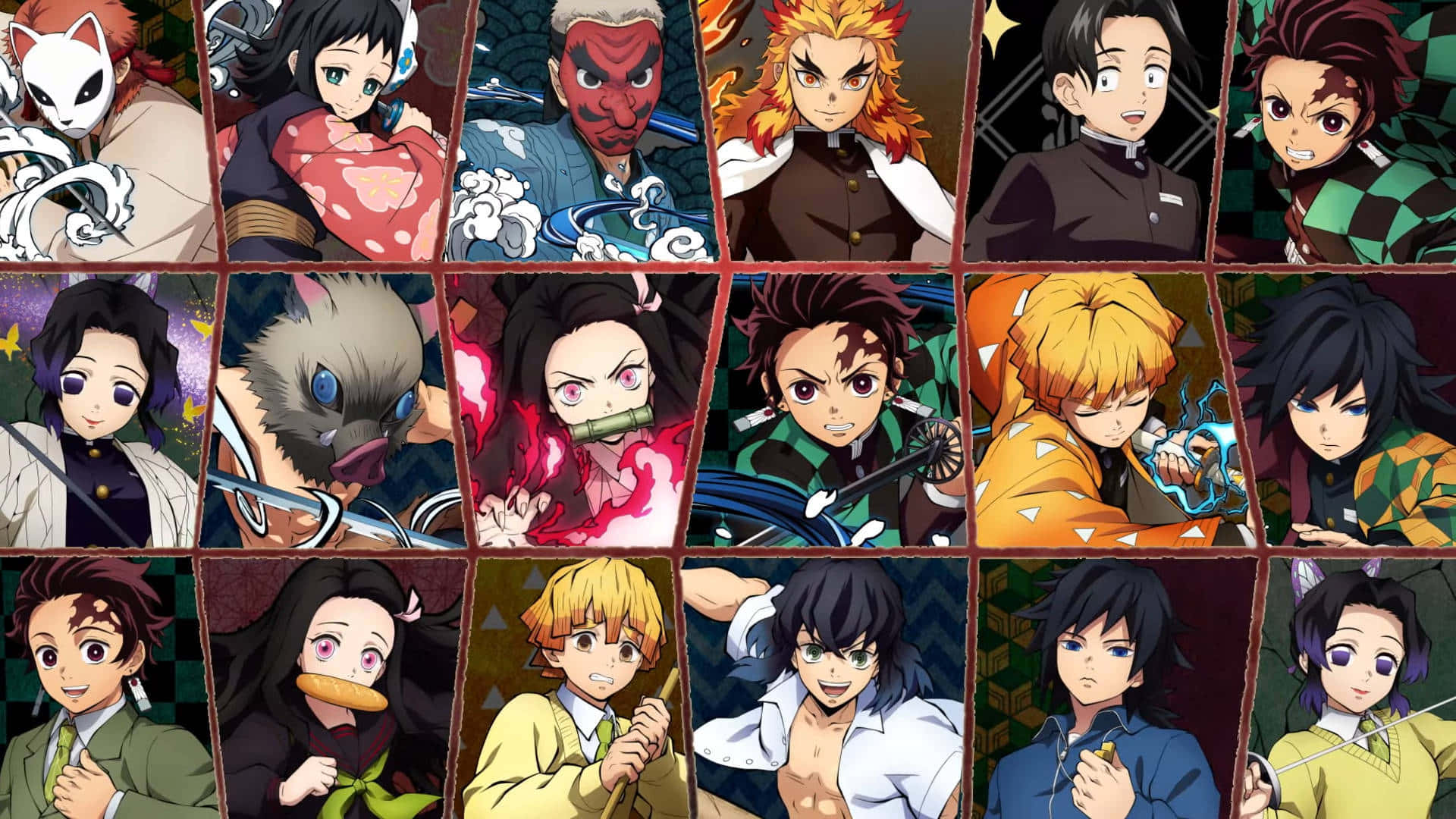 Demon Slayer Characters Gathered for Battle Wallpaper