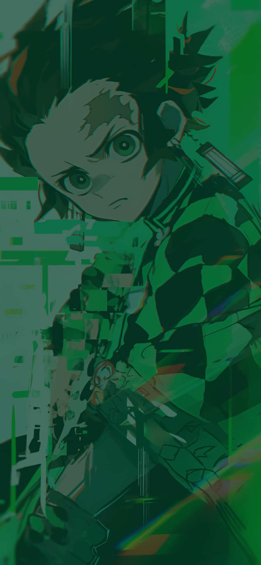 Demon Slayer Green Glitch Art Wallpaper