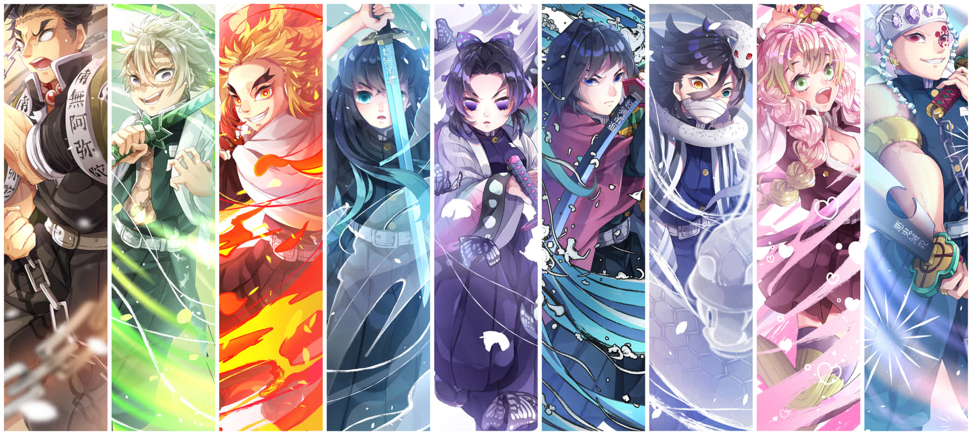 A Series Of Anime Characters In Different Colors Wallpaper