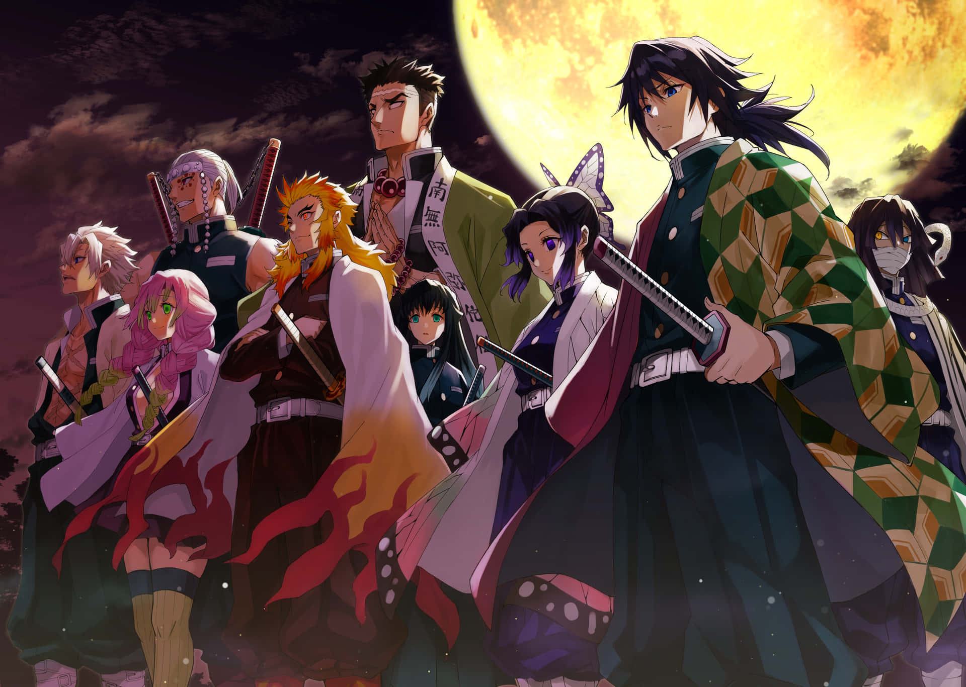 Tanjiro leder Demon Slayer gruppen på deres mission for retfærdighed Wallpaper