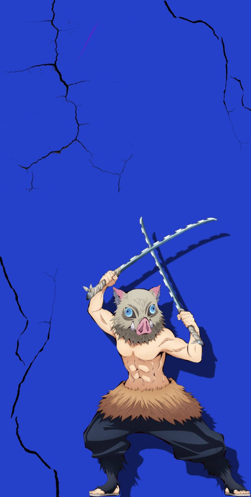 Demon Slayer Inosuke Crossing His Swords Above His Head Wallpaper