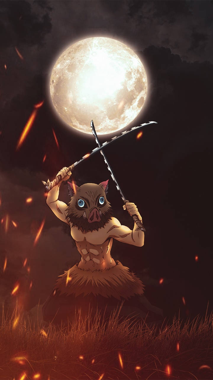 Demon Slayer Inosuke Full Moon. Wallpaper