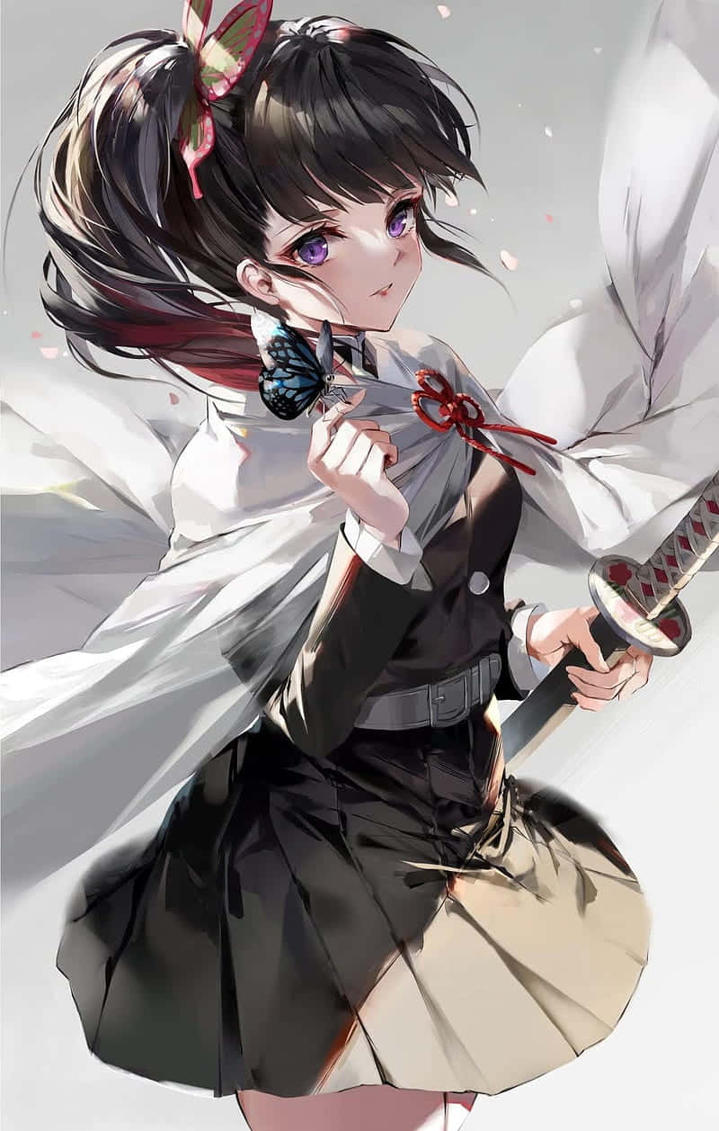 Kanao Tsuyuri Armed With A Dagger From Demon Slayer Wallpaper