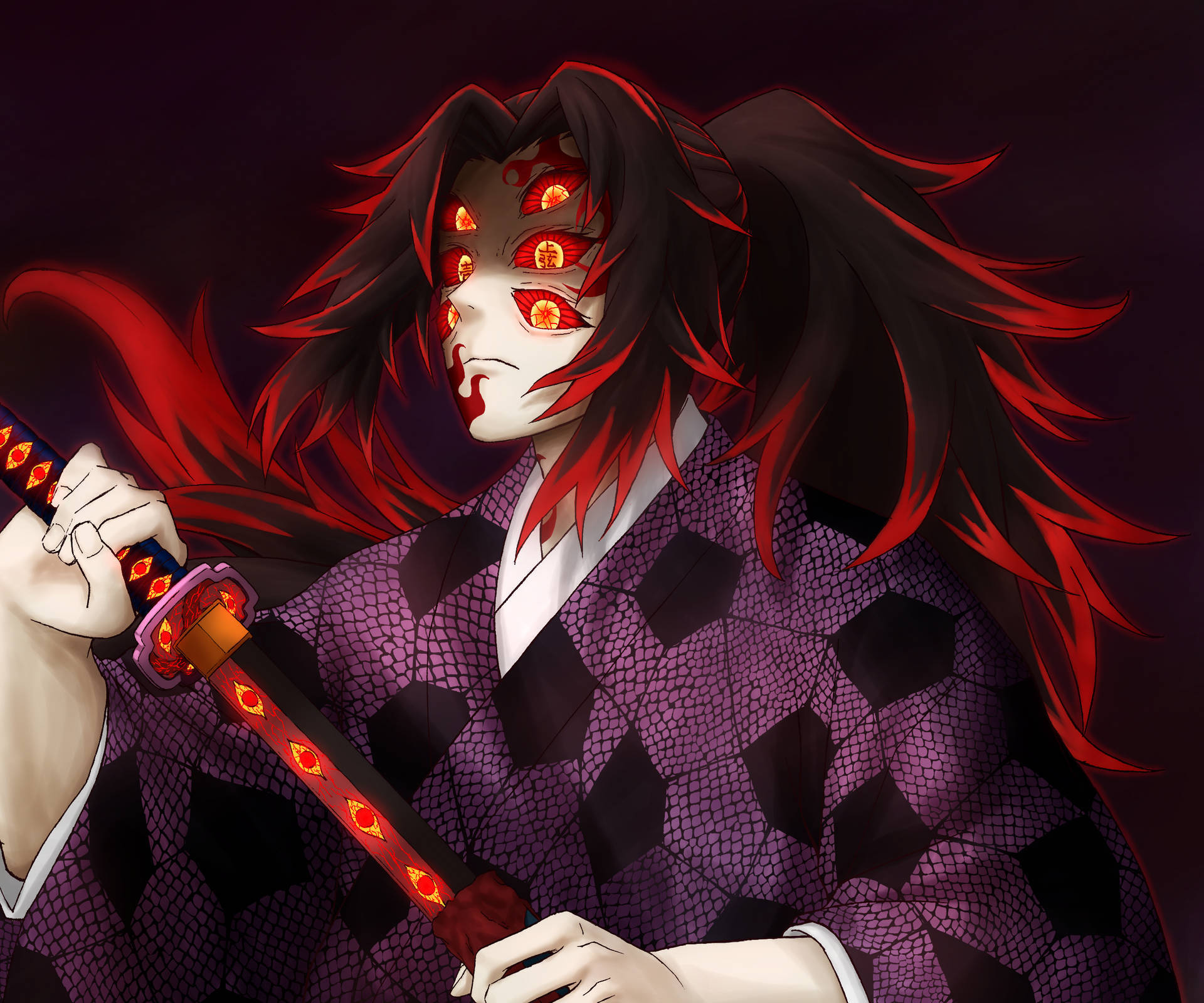 Skræmmende udseende af Demon Slayer Kokushibo. Wallpaper