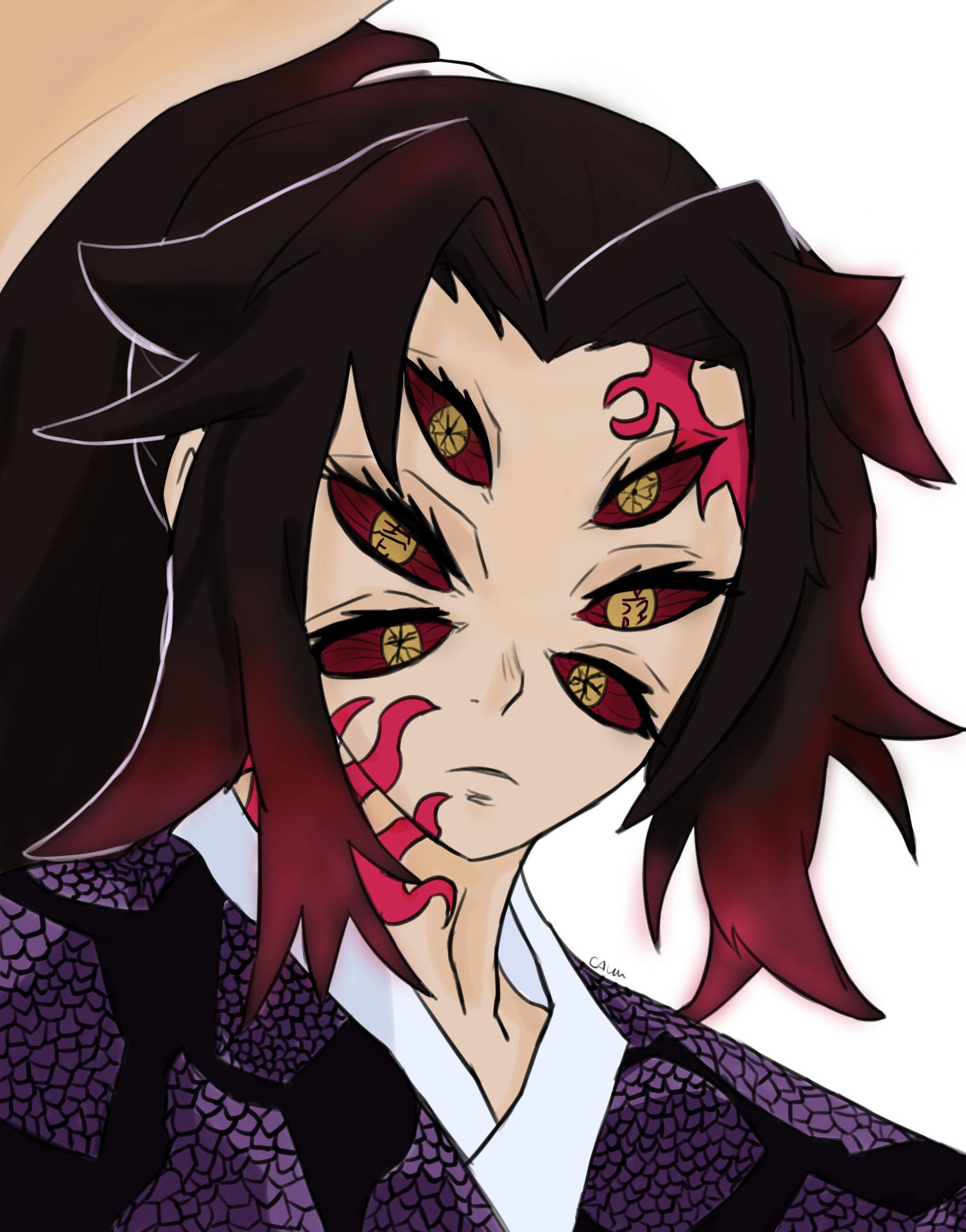En karakter med røde øjne og sort hår Wallpaper