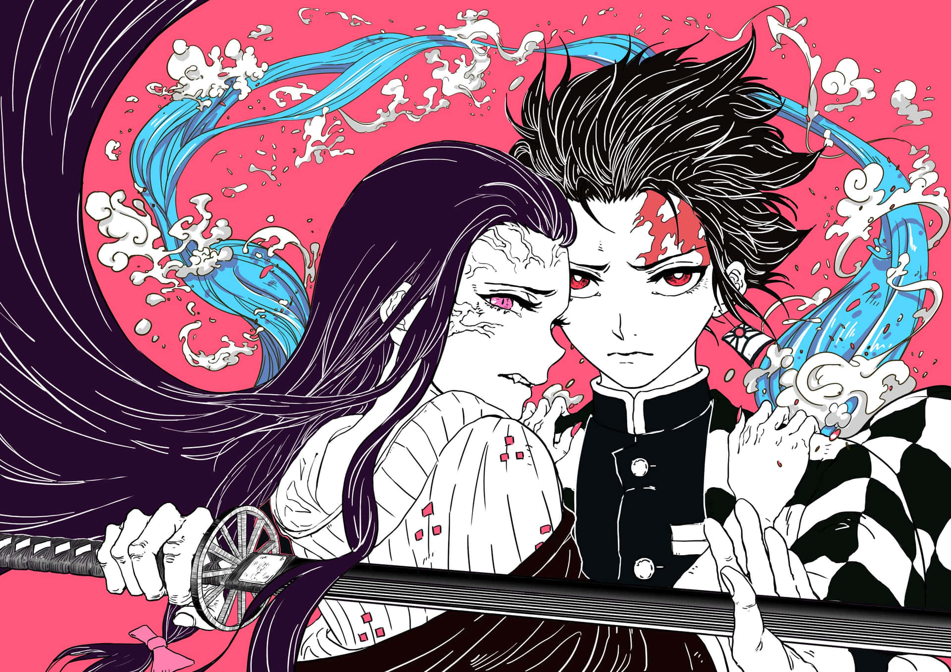 Tanjirou og Nezuko, dynamisk duo af Mugen Train Wallpaper