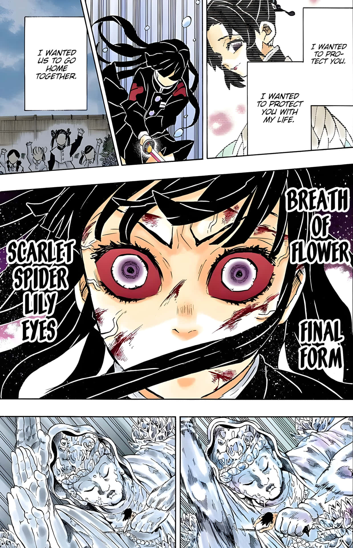 Demon Slayer -manga-paneeli Scarlet Spider Lily Eyes Taustakuva