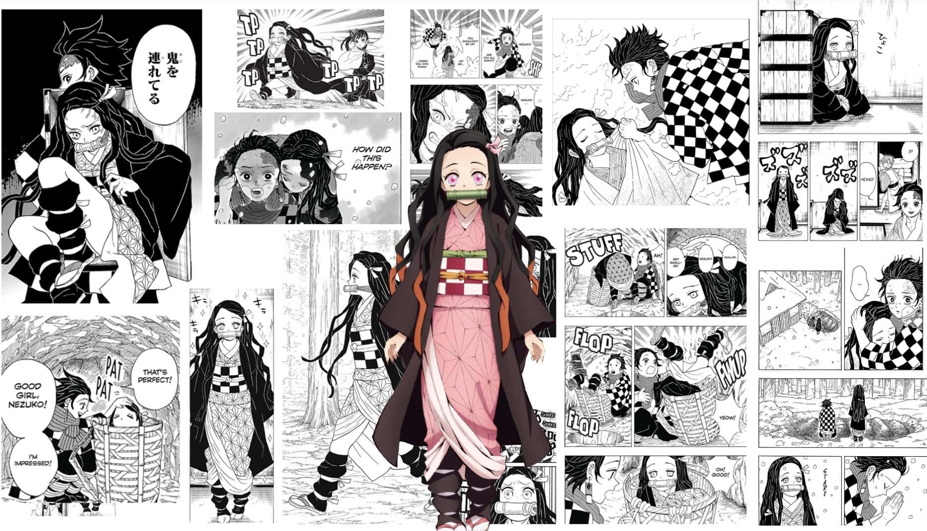 Demon Slayer Nezuko Manga Collage Wallpaper