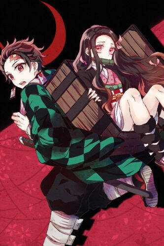 Demon Slayer Nezuko With Her Brother Tanjiro Wallpaper