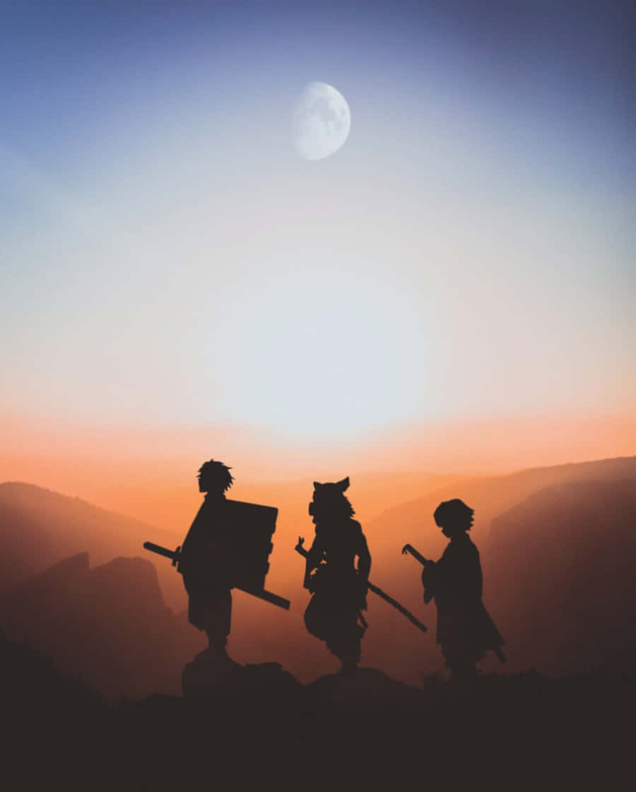 Demon Slayer Scenery Characters Silhouette Desert Wallpaper