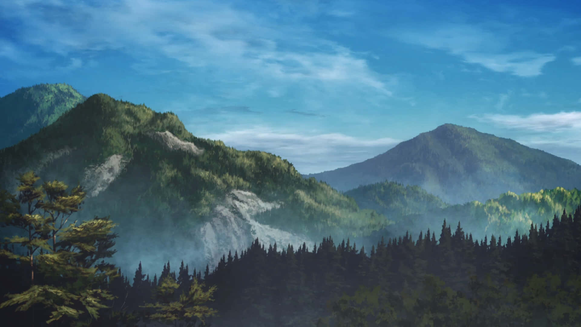 Demon Slayer Scenery Mountain And Forest Wallpaper