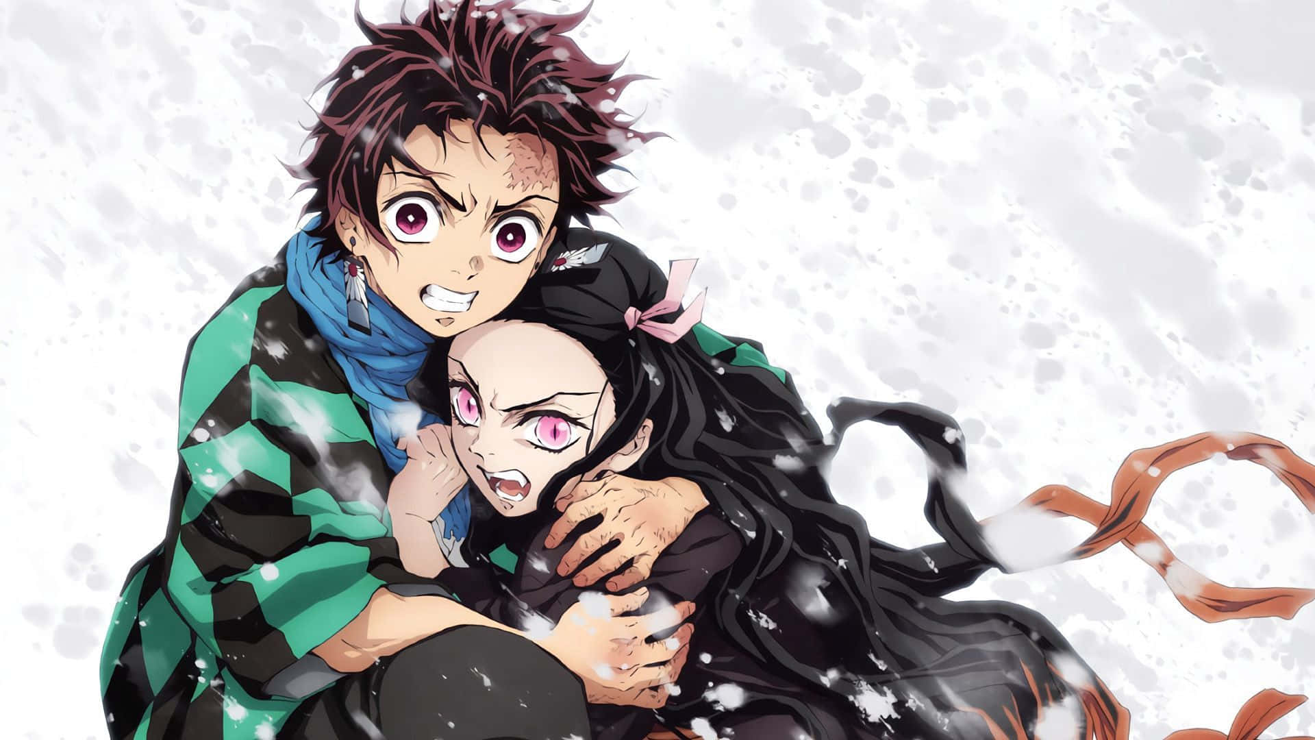 Two Anime Characters Hugging In The Snow Wallpaper