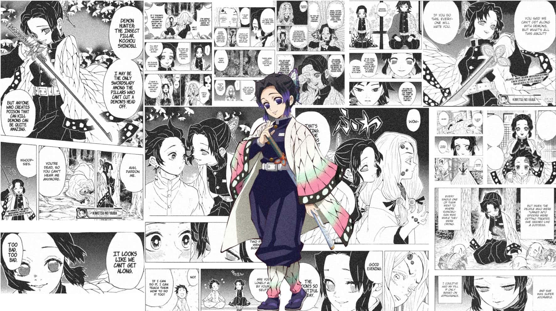 Demon Slayer Shinobu Kocho Manga Collage Wallpaper