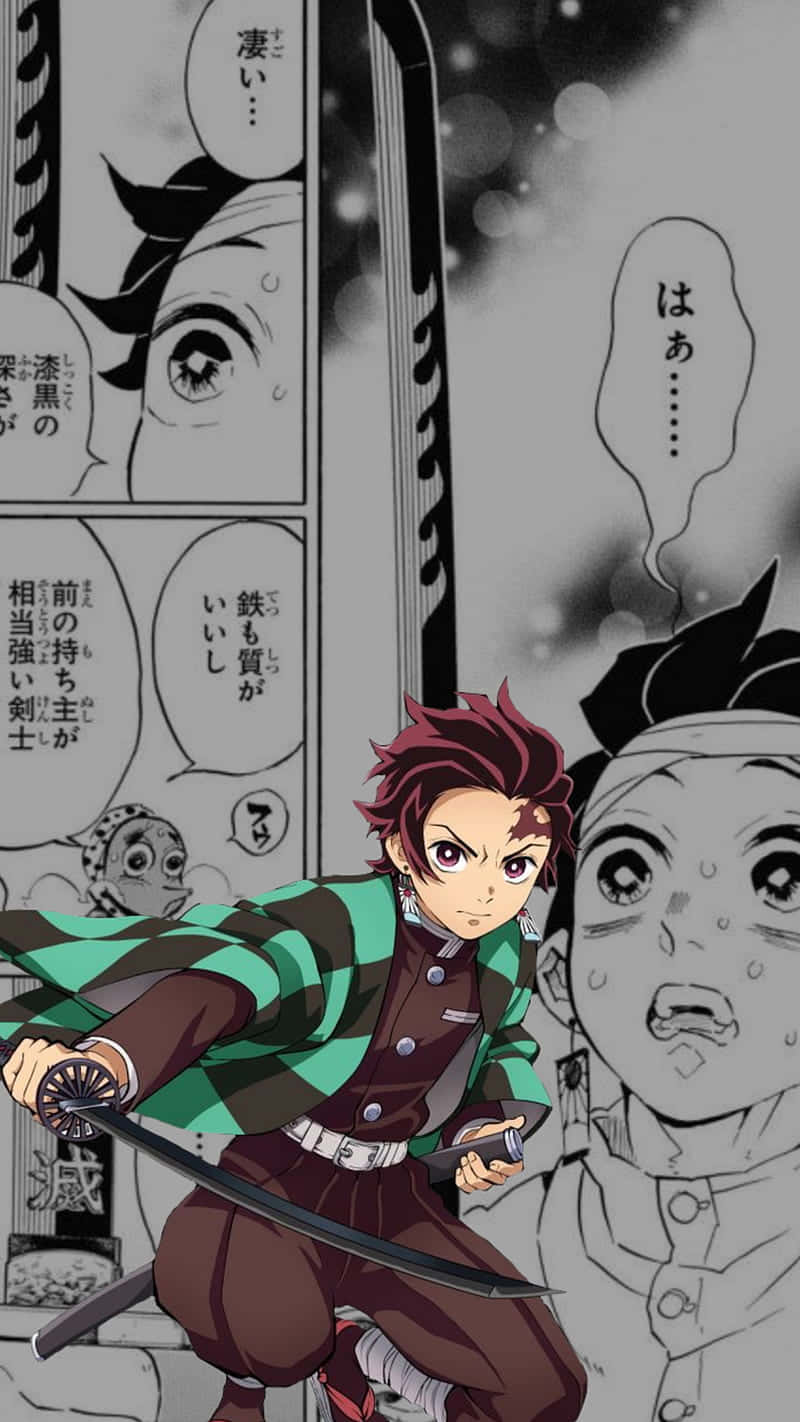 Demon Slayer Tanjiro Action Pose Manga Background Wallpaper