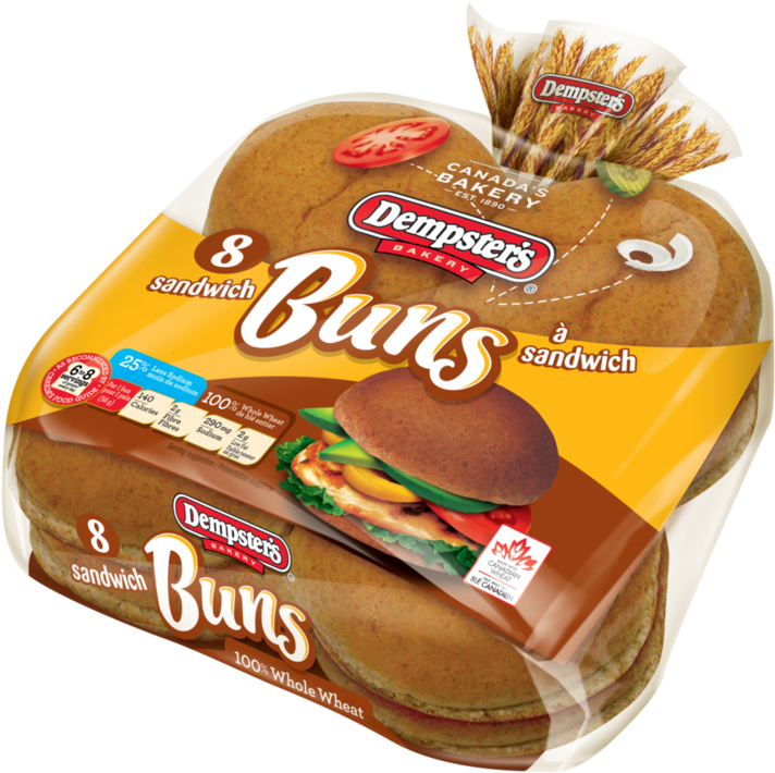 Dempsters Whole Wheat Sandwich Buns Packaging PNG