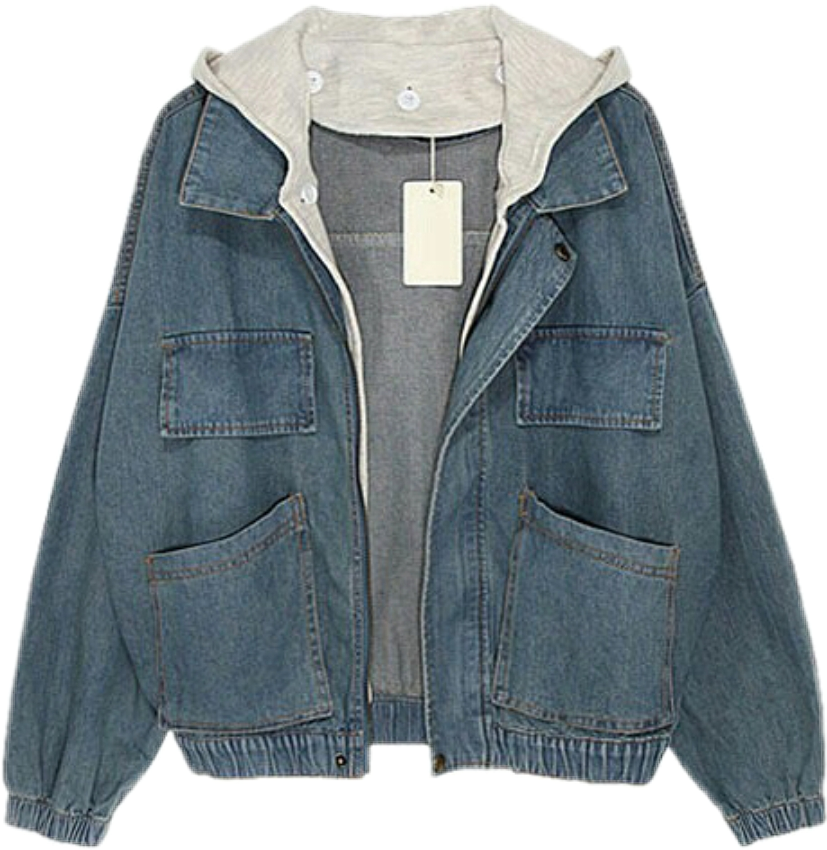 Denim Jacketwith Hoodieand Tag PNG