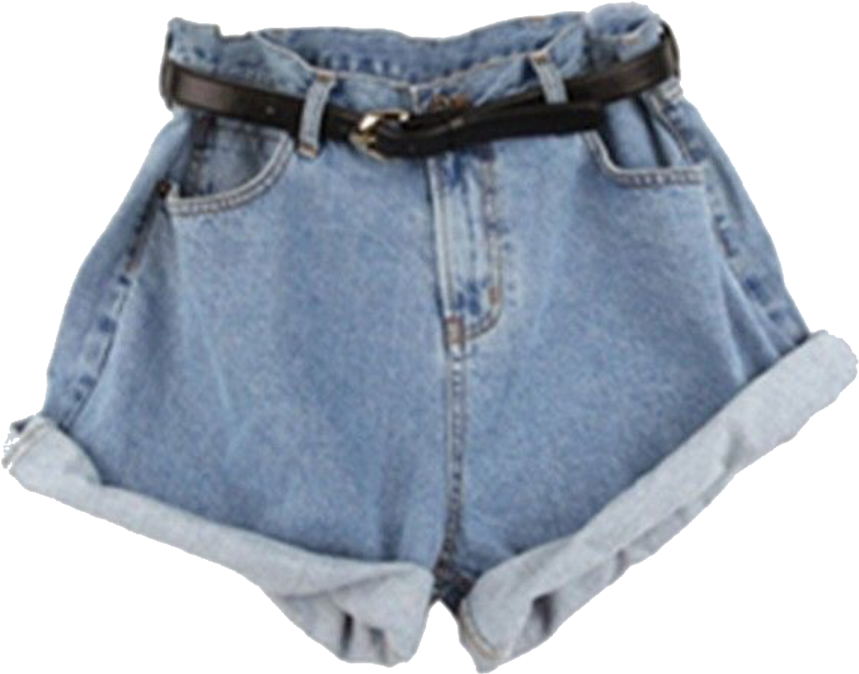 Denim Shortswith Black Belt PNG