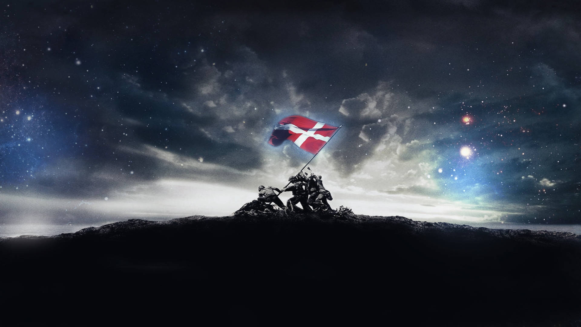 Denmark Flag With Night Space Art