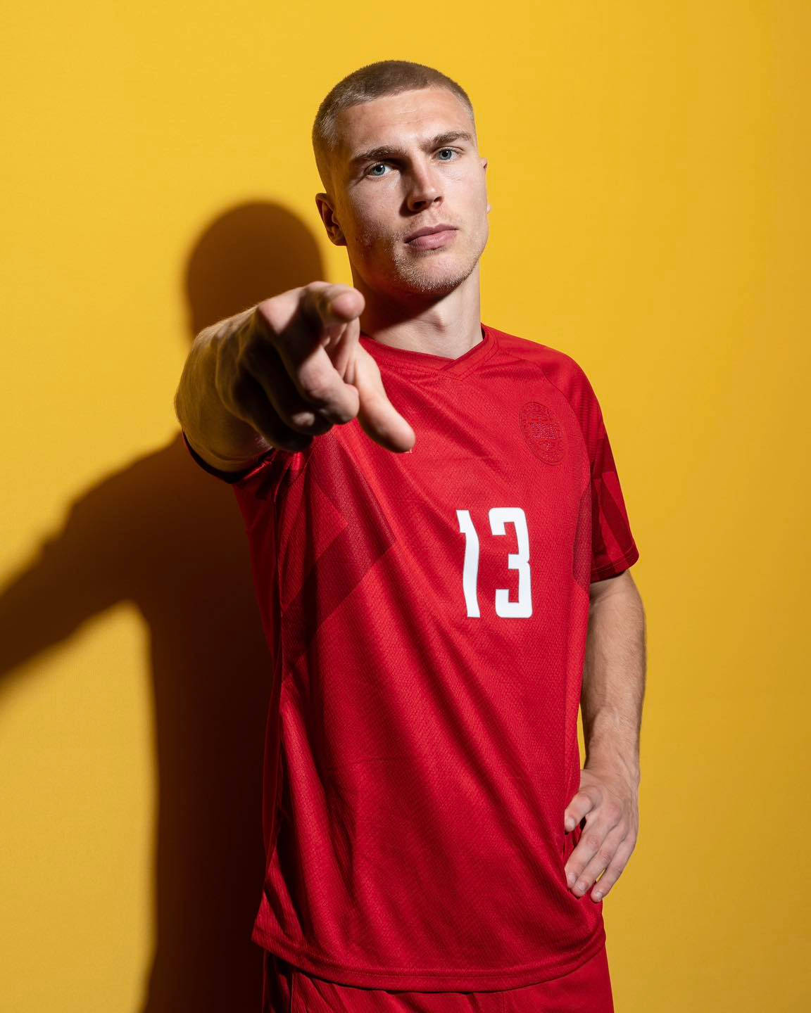 Denmark National Football Team Pointing Rasmus Kristensen Wallpaper