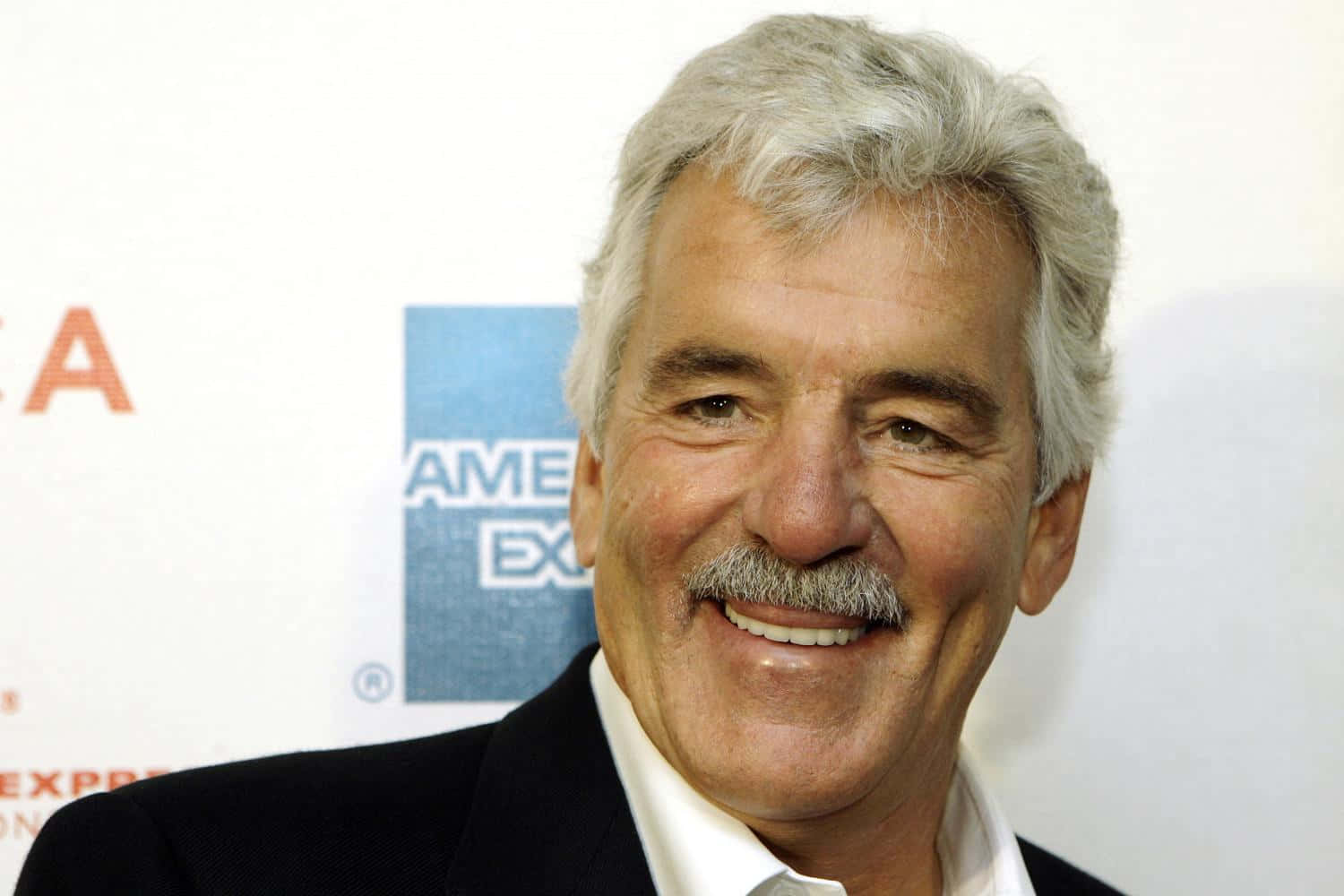 Portrait of Dennis Farina in a black suit and tie Wallpaper