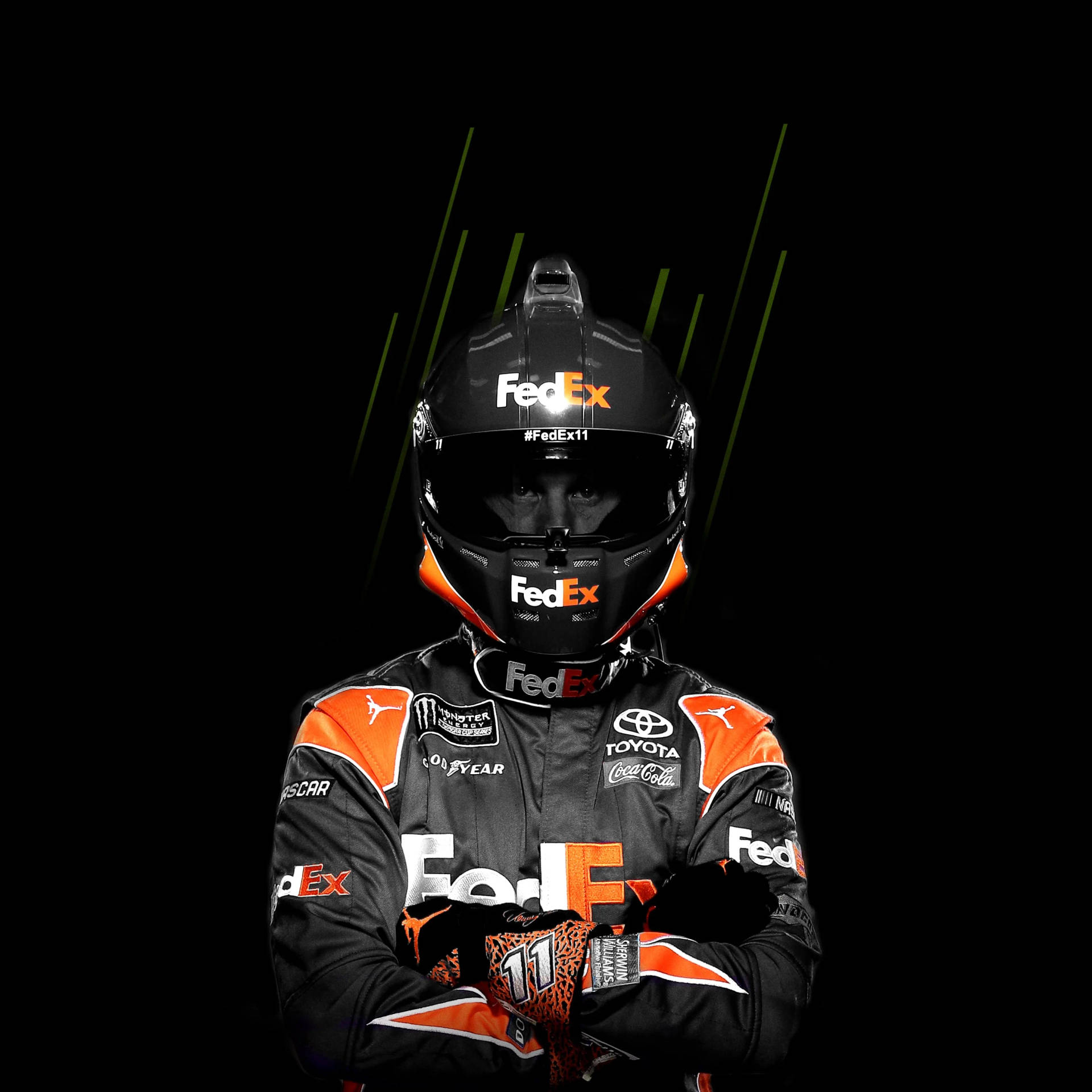Denny Hamlin Black FedEx Racing Suit Wallpaper