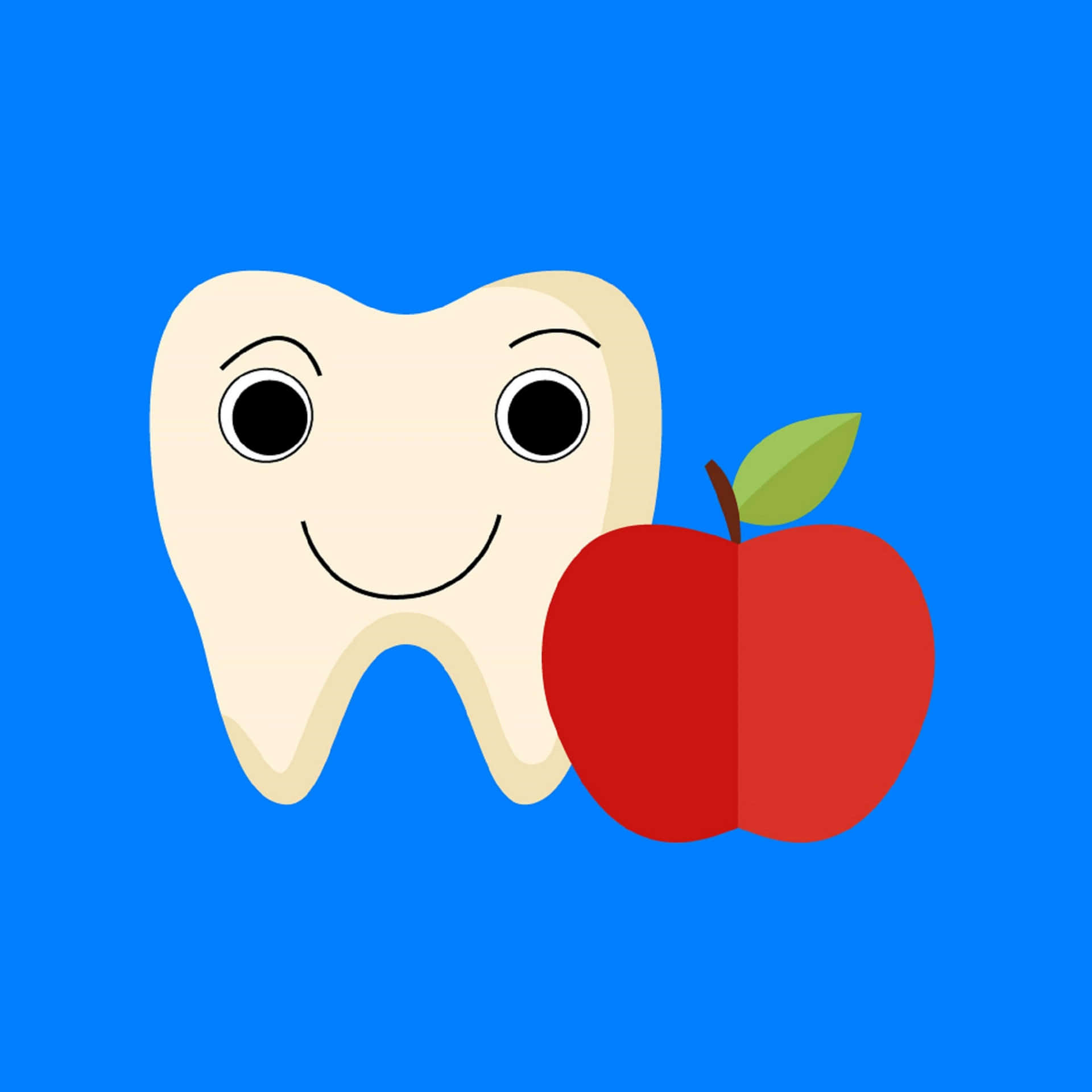 A Tooth And An Apple On A Blue Background