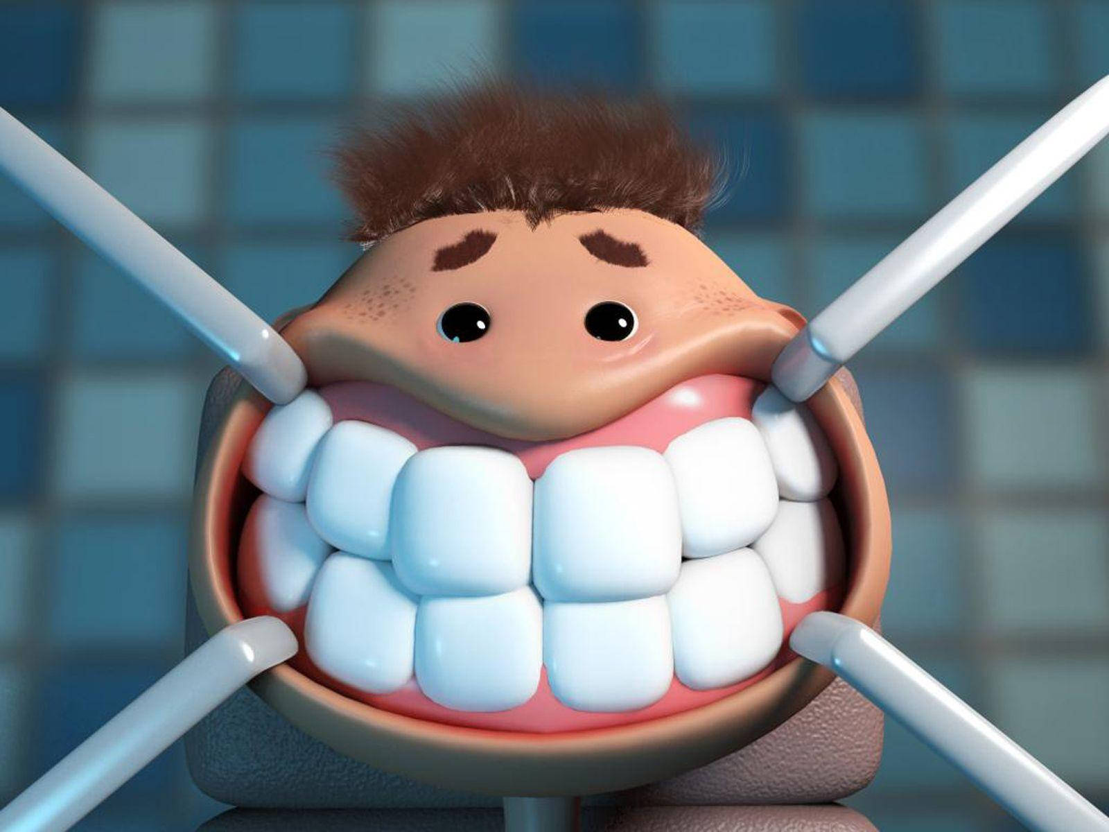 Cartoondel Sorriso Forzato Sulla Sedia Del Dentista. Sfondo
