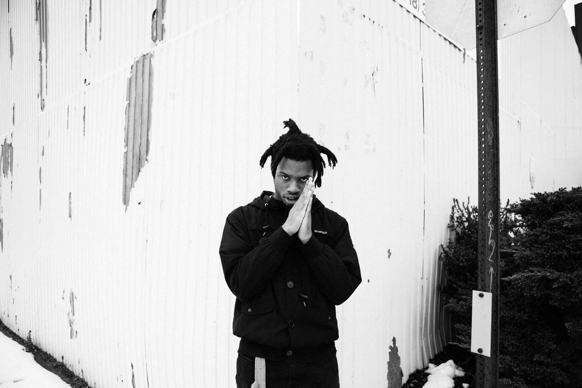 Denzel Curry Blackand White Portrait Wallpaper