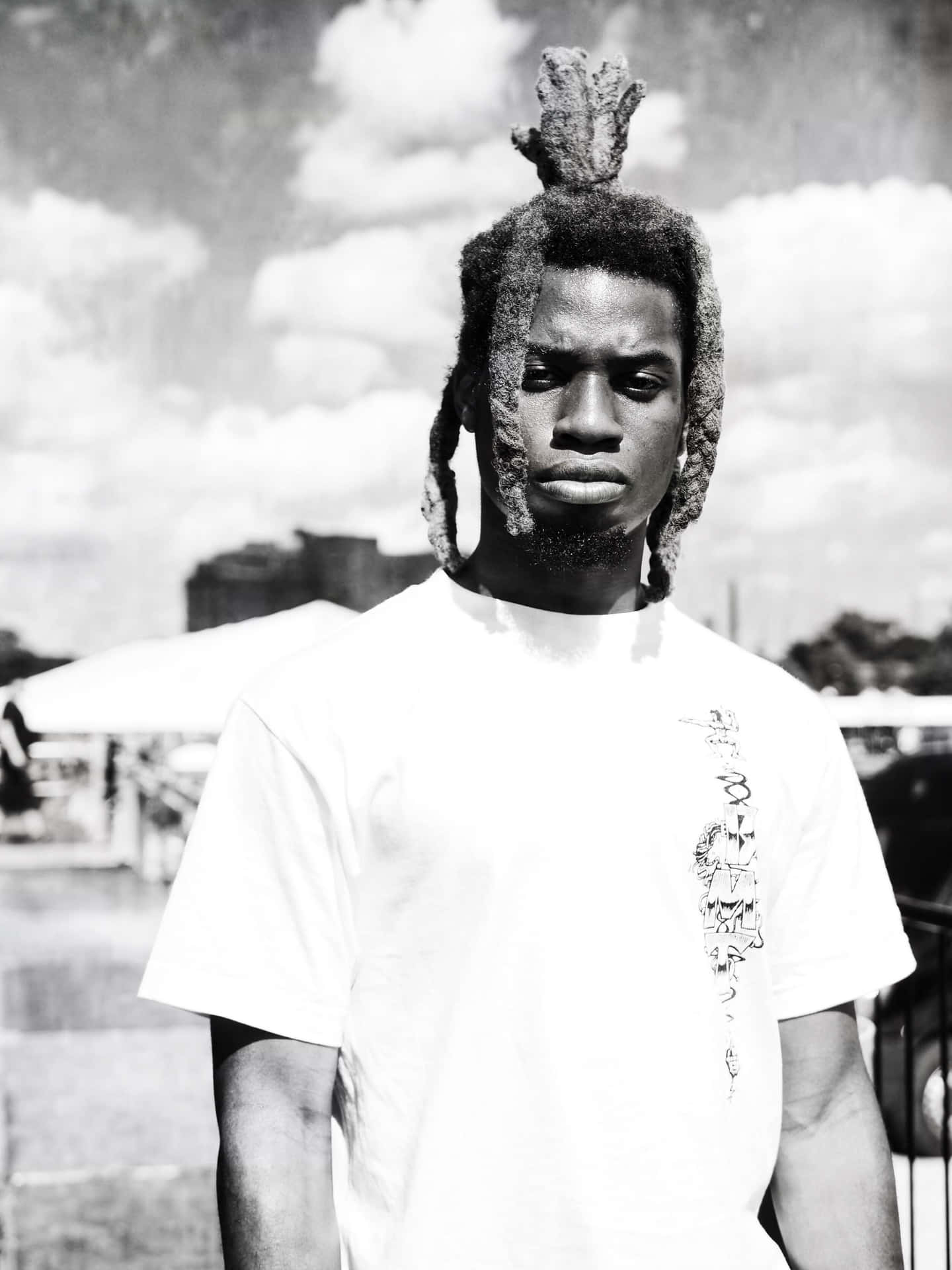 Denzel Curry Blackand White Portrait Wallpaper