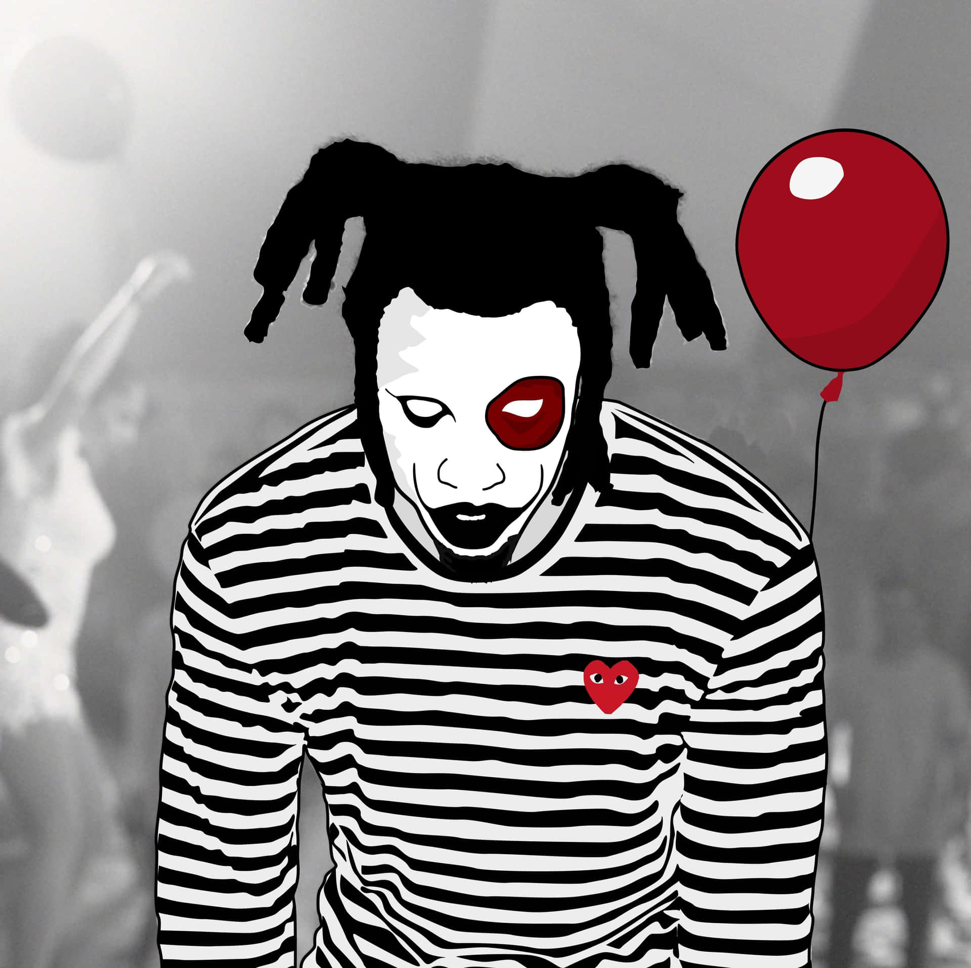 Denzel Curry Clown Makeup Illustration Wallpaper