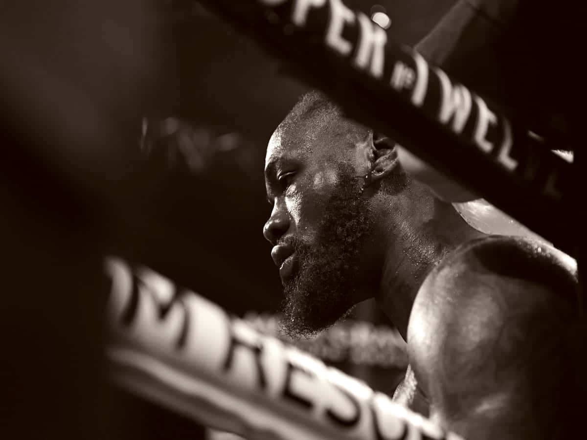 Deontay Wilder Kontemplativt Øyeblikk Ringside Bakgrunnsbildet