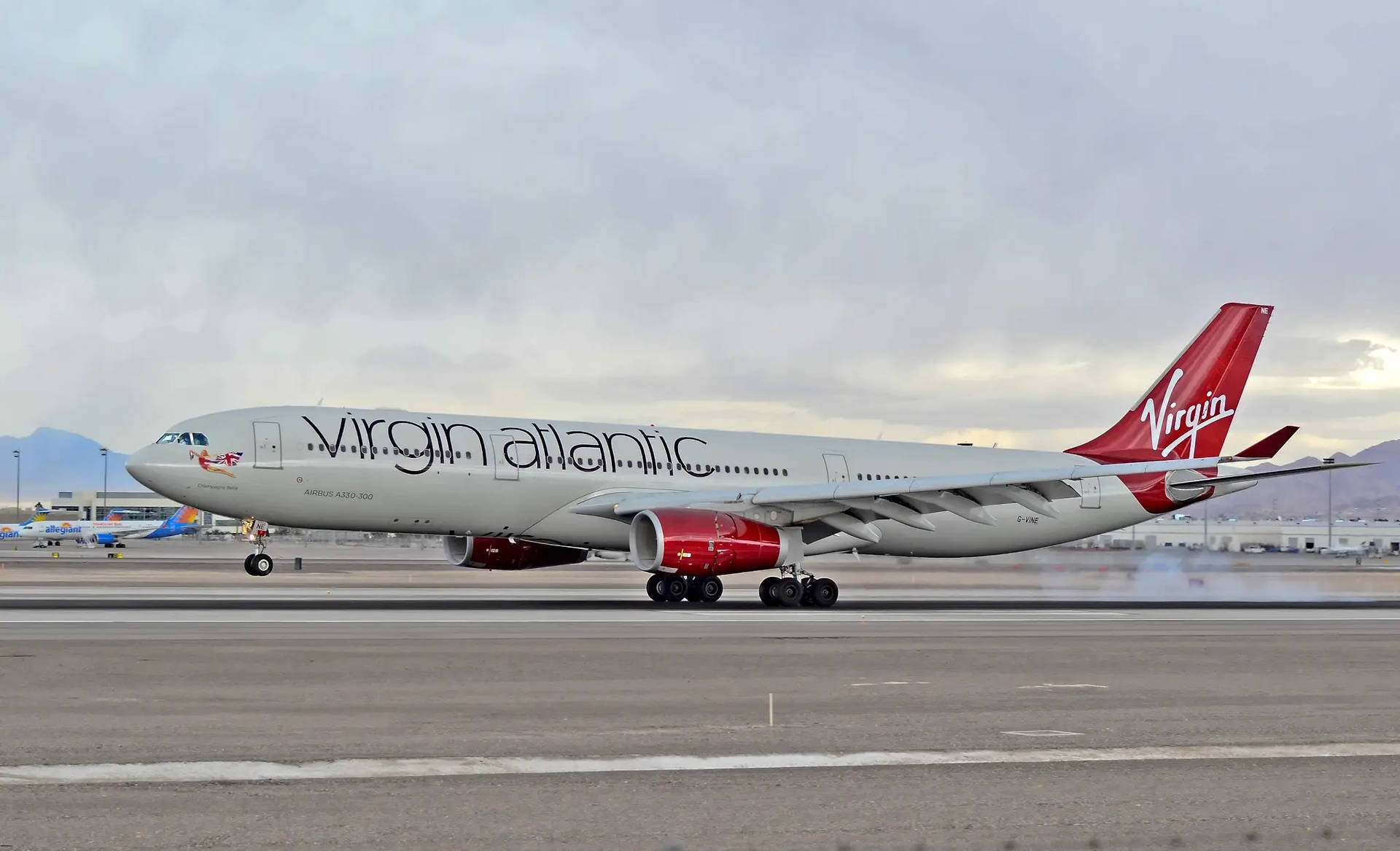 Partenzadell'aviazione Virgin Atlantic Aereo. Sfondo