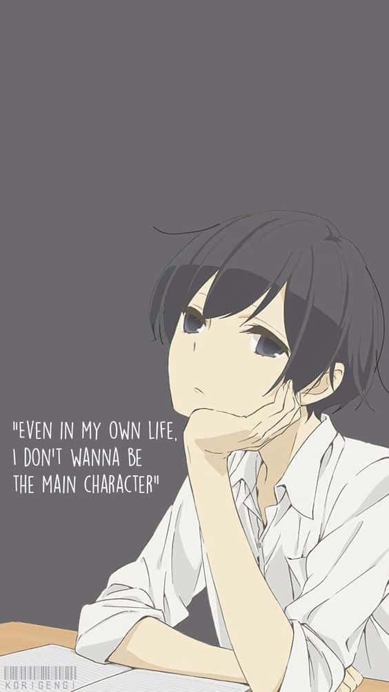 Trist anime dreng betragter sorg i stilhed. Wallpaper