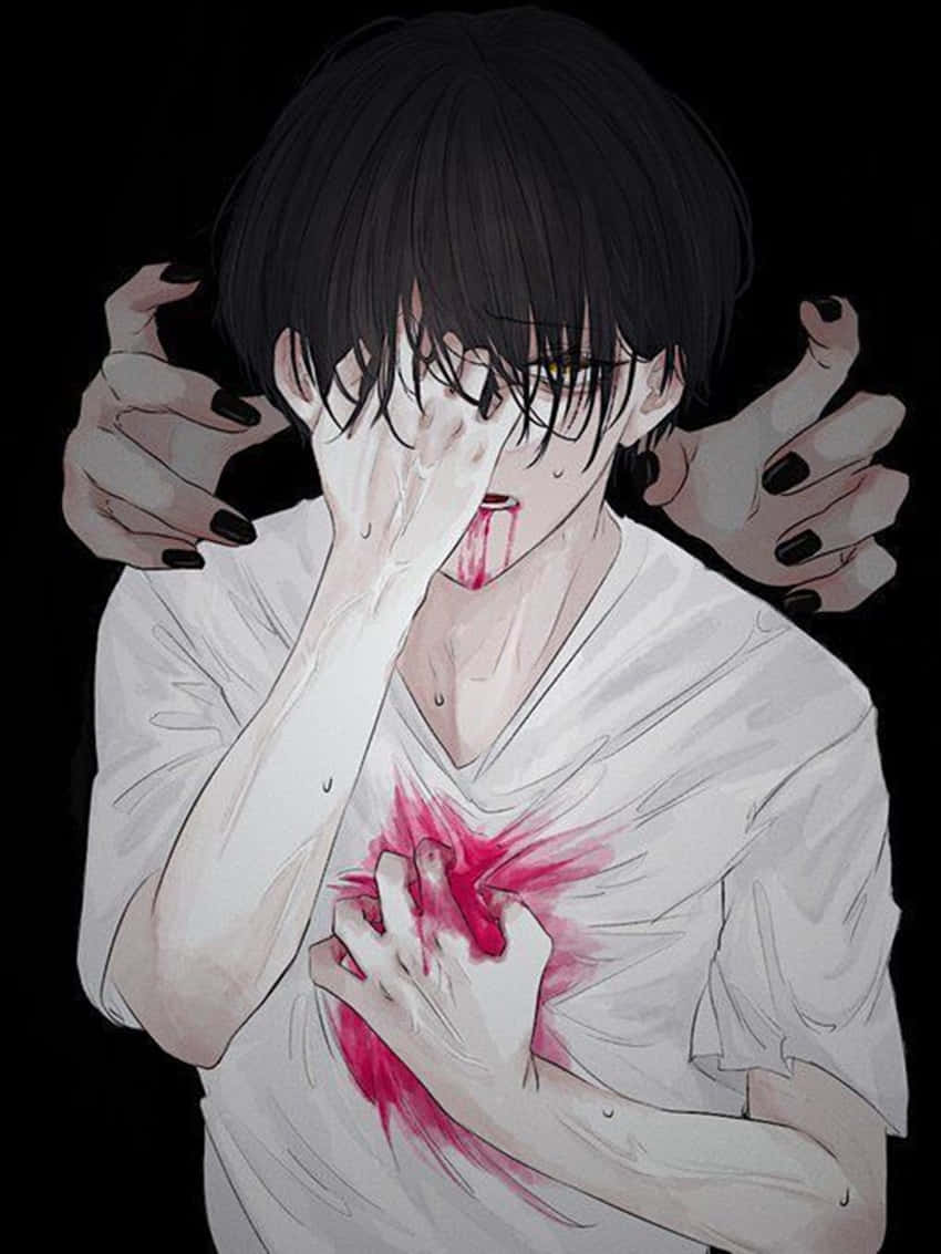 Depression Anime Dreng Blødende Hjerte. Wallpaper