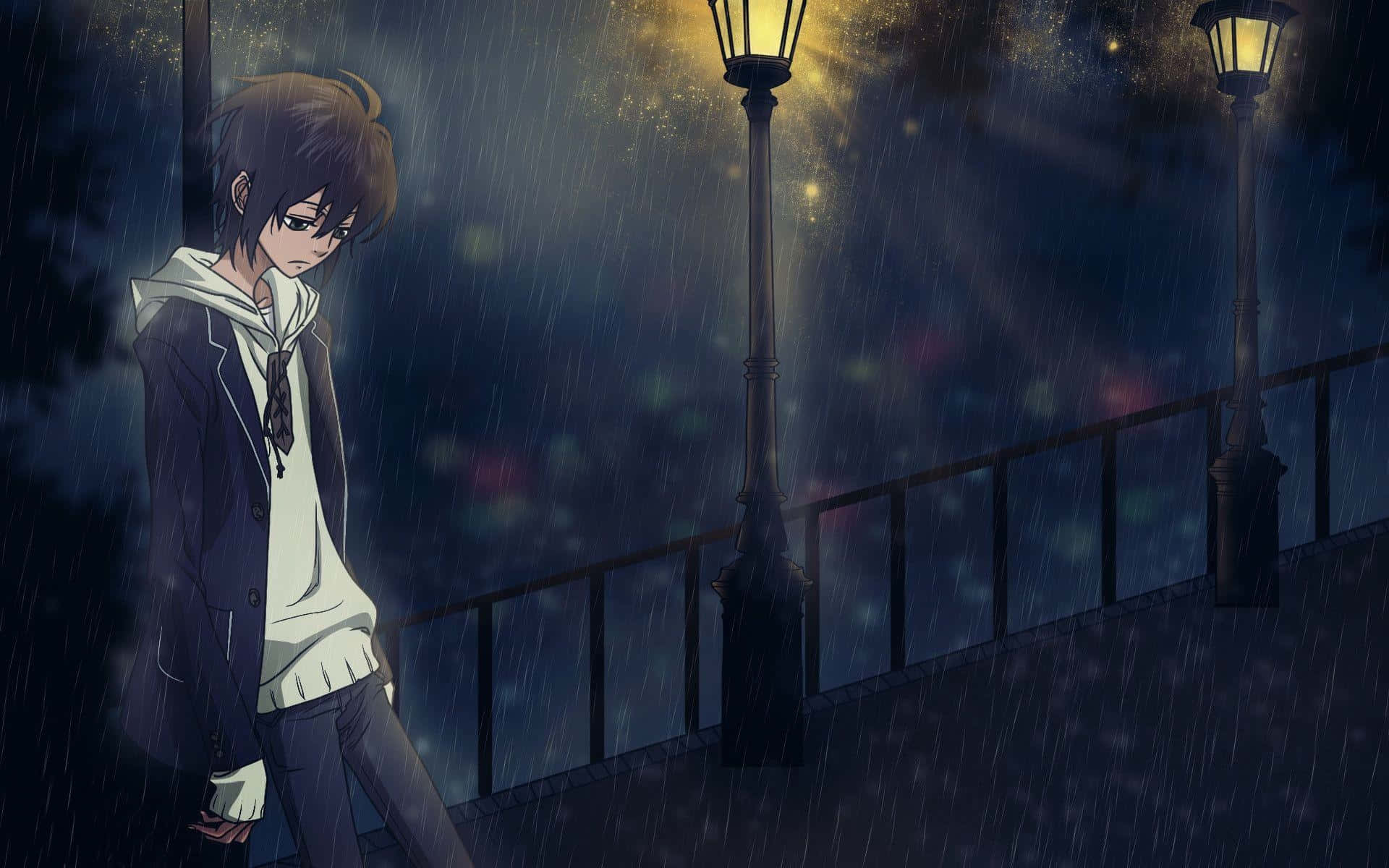 Enensam Deprimerad Anime Pojke. Wallpaper